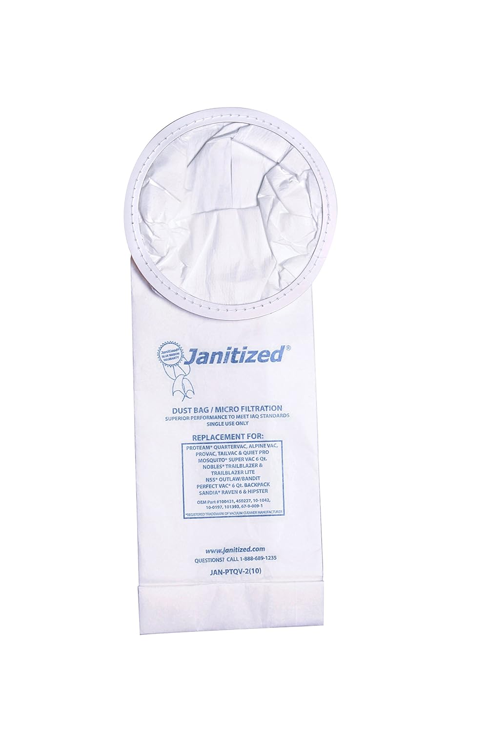Janitized vacuum filter bags designed to fit Proteam 6 qt Quartervac, 10/pack
