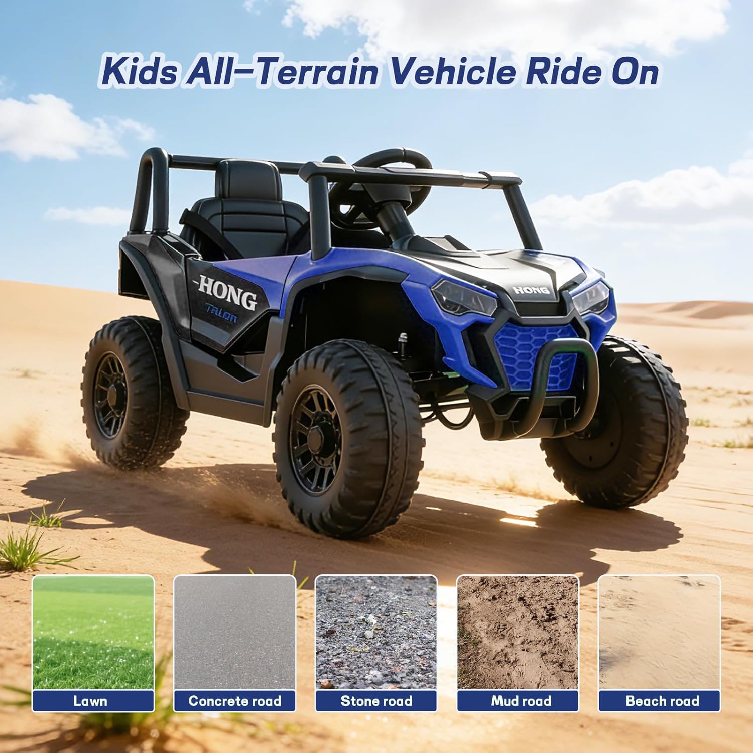 HEIMILI 12V Kids Ride-On UTV Truck, Battery Powered Electric Car with Bluetooth, 4-Wheel Shock Absorption, Safety Belt, Ride On Toy for Boys Girls (Blue)
