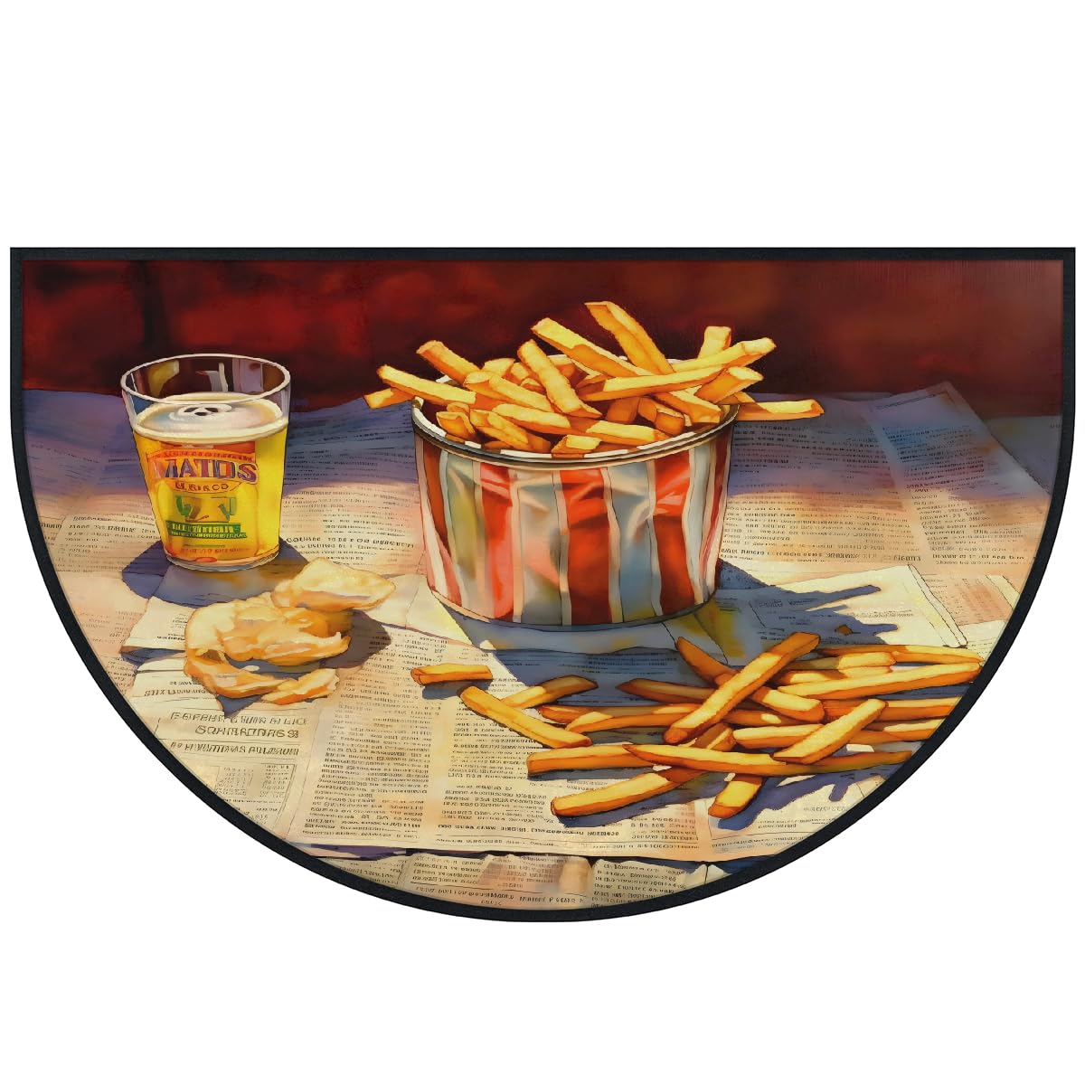 Mexpekil Paillasson demi-lune pour intérieur et extérieur - Lavable - Absorbant la saleté - Demi cercle - Motif frites - 100 x 160 cm