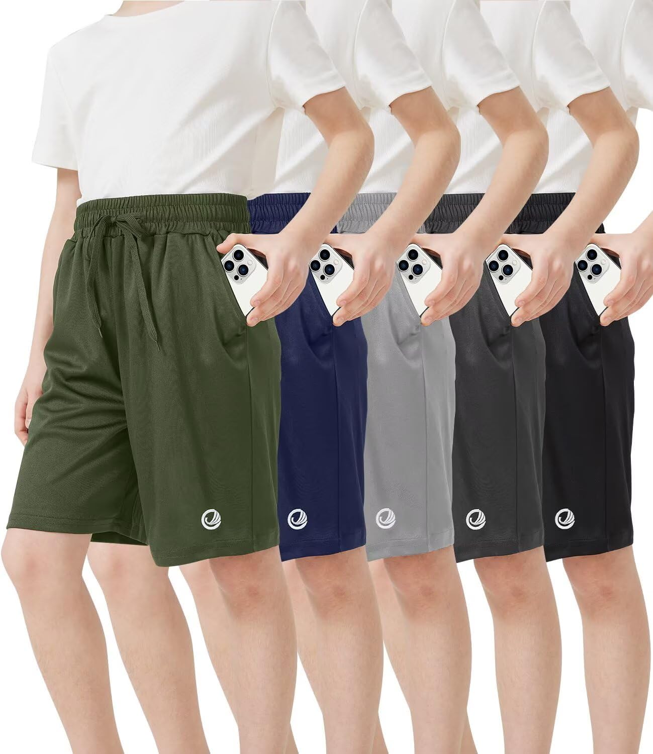 5 Pack Boys Athletic Shorts with Pockets Active Youth Basketball Shorts Quick Dry Kids Gym Soccer Shorts