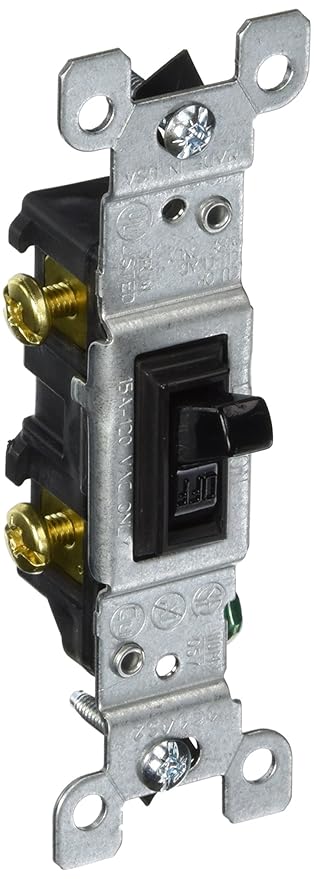 Leviton 1451-2E 15 Amp, 120 Volt, Toggle Framed Single-Pole AC Quiet Switch, Residential Grade, Grounding, Black
