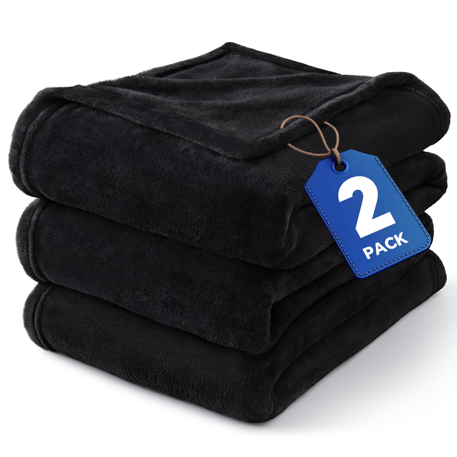 BEDELITE Fleece Blanket Black Throw Blankets for Couch &amp; Bed, Luxury Plush Cozy Fuzzy Blanket 50x60 inches, Super Soft Warm Lightweight Throw Blanket for Travel Camping (Pack of 2)