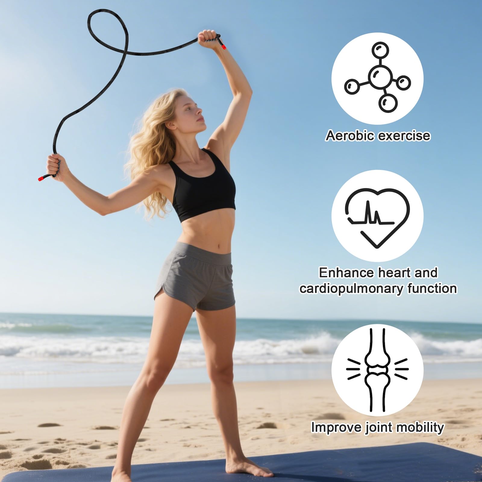 Flow Rope skakanka do ćwiczeń, do fitnessu, treningu, z regulowaną podwójnie tkaną liną treningową dla mężczyzn, kobiet, początkujących – do wewnątrz i na zewnątrz