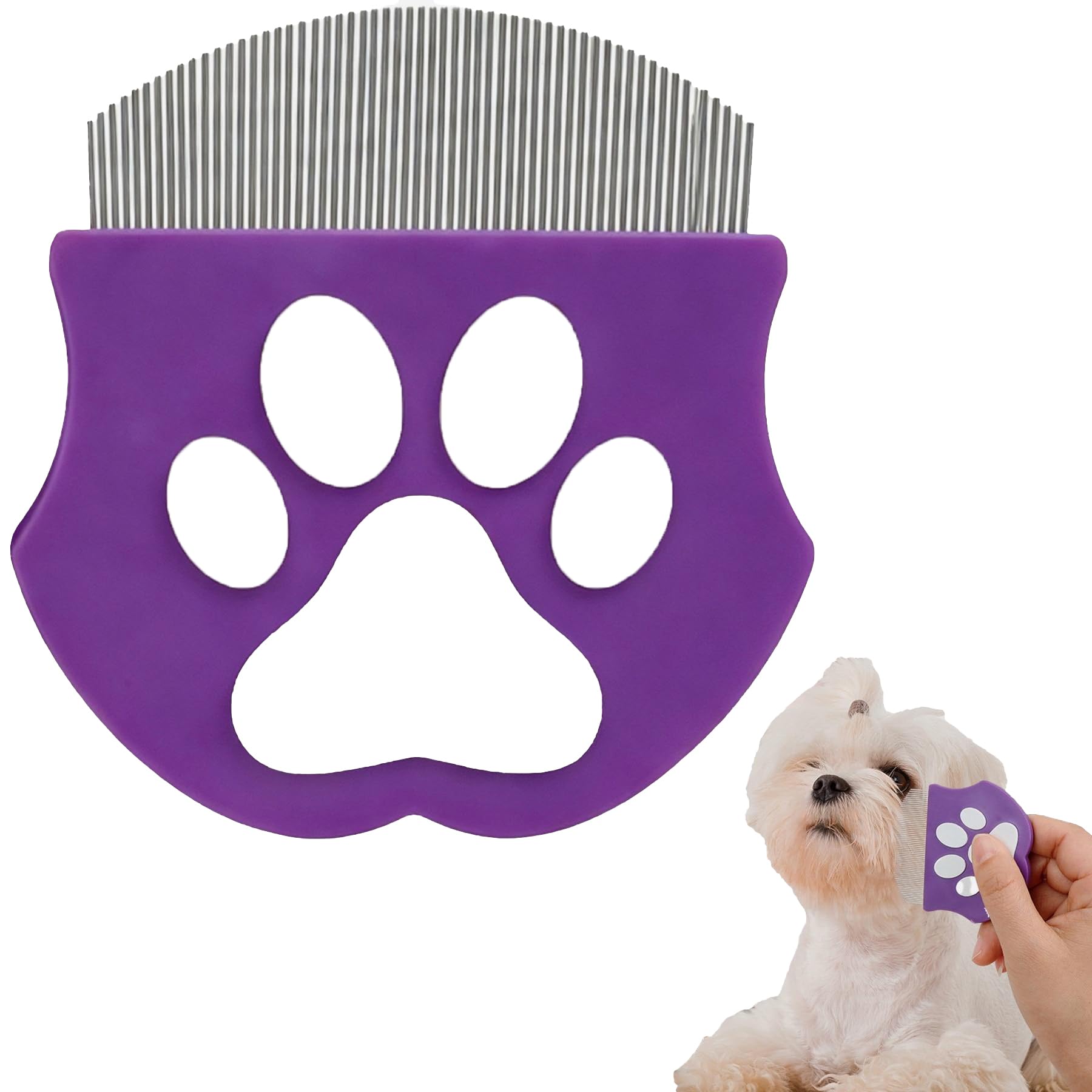 AXYOUCUN Flea Lice Comb Stainless Steel Tear Stain Remover Professional Eye Comb for Pets Gentle Round-Head Grooming Tool for Small Medium & Large Pets
