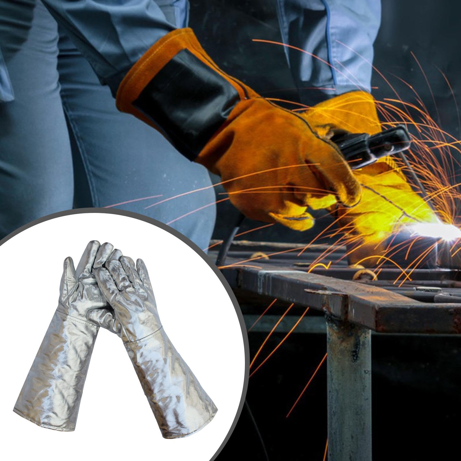 2 Gants de Soudage En Feuille D'aluminium, Résistants Aux Brûlures, à La Chaleur et Isolants Thermiques pour Fours, 45 Cm 250 à 500