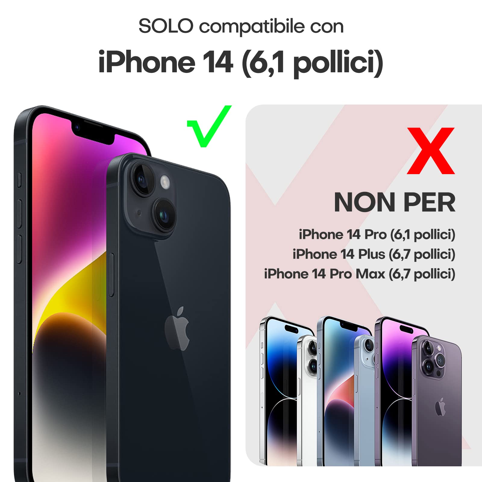 TAURI 5 in 1 Kit per Cover iPhone 14 con 2 Pellicole Vetro Temperato + 2 Pellicole Fotocamera, [Protezione Antiurto Militare] Custodia Protettiva Rigida Anti-graffio in PC - Nero opaco
