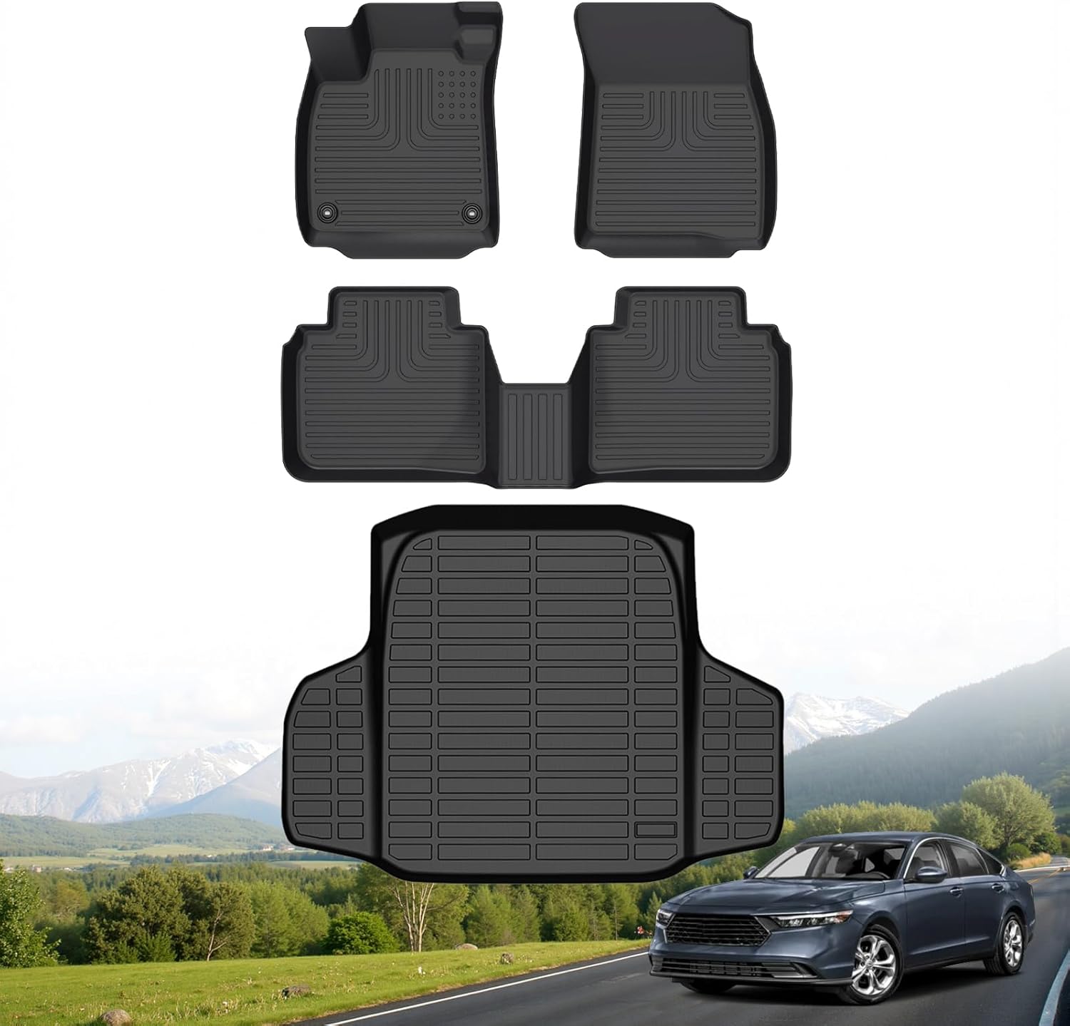 Hutisya-Floor Mats & Cargo Liner Set Fit for 2023-2026 Honda Accord (Include Hybrid) All Weather Protection Anti-Slip & Durable TPE Full Set Liners Automotive Accessories-Black