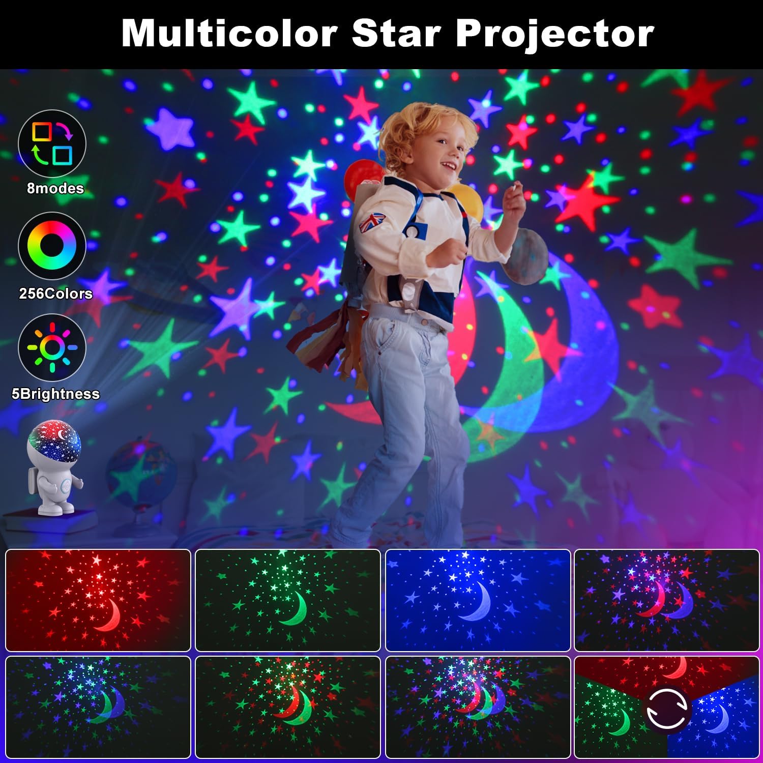 Night Light Projector,Night Light for Kids,Astronaut Star Projector with Timer,Remote, Adjustable Brightness,Energy Halo and 360 ° Rotation