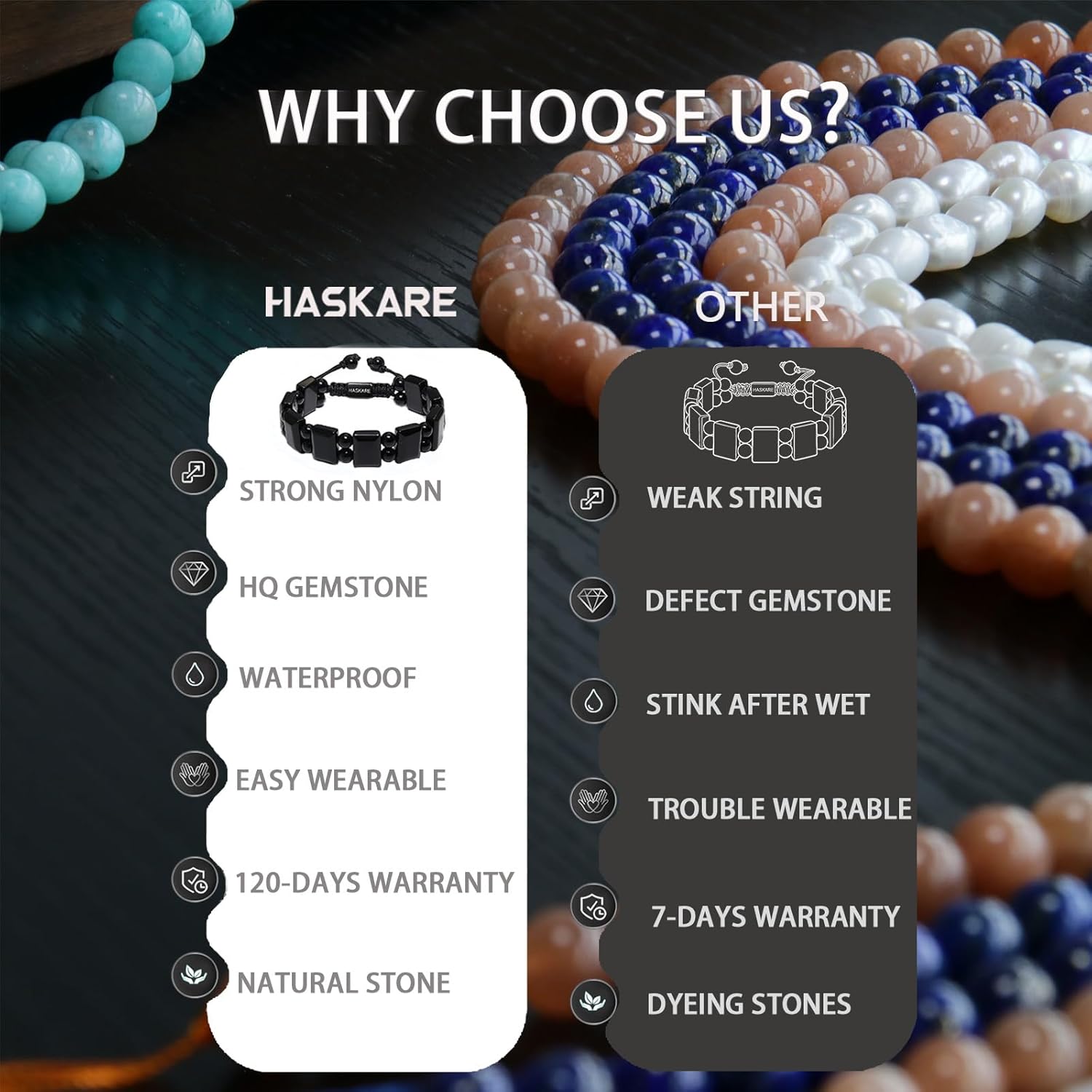 HASKARE Natural Stone Protection Bracelet for Men - Handmade Jewelry Men Bracelet Beaded Unique Cut, Tiger Eye Obsidian Howlite Bracelets Gifts for Him Christmas Father Day Birthday - Image 5