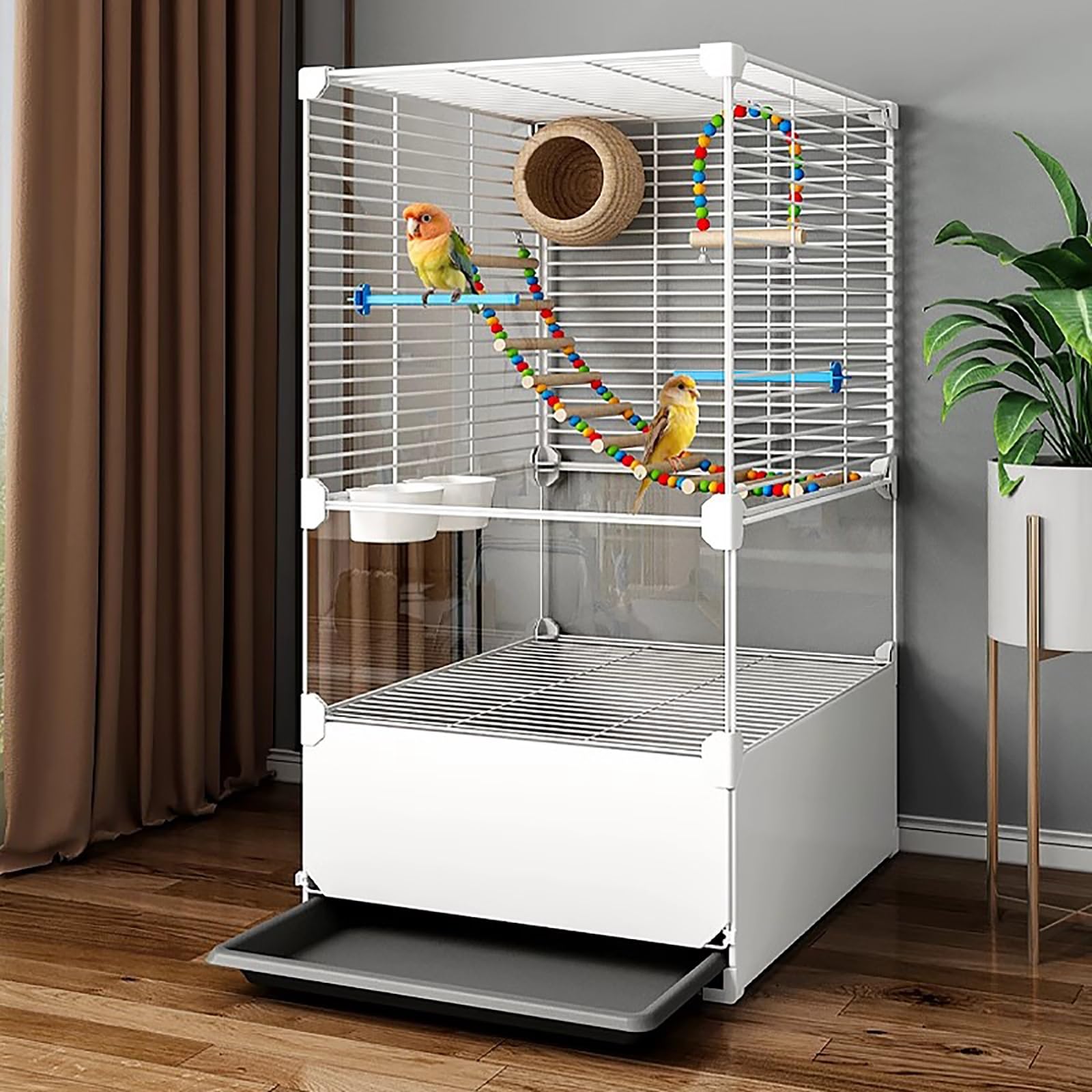 Papageienkäfig, Wellensittich Käfig, Vogelkäfig Groß mit Tablett, Vogelnest, Leiter, Schaukel, Futternapf, für Papageien, Conures, Unzertrennliche, Nymphensittiche, Sittiche