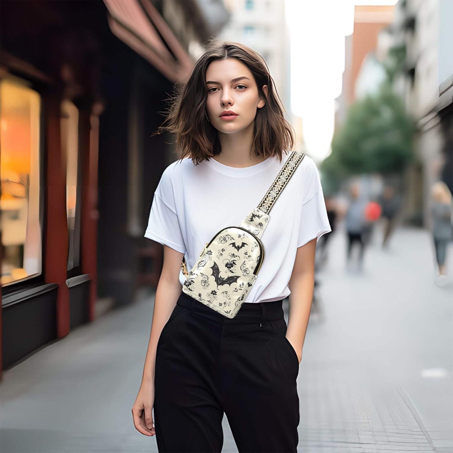 ZAZYXTJ Goth Bat Crossbody Sling Bag for Women Leather Small Chest Bag Adjustable Straps Daypack for Travel Sport Hiking - Image 6