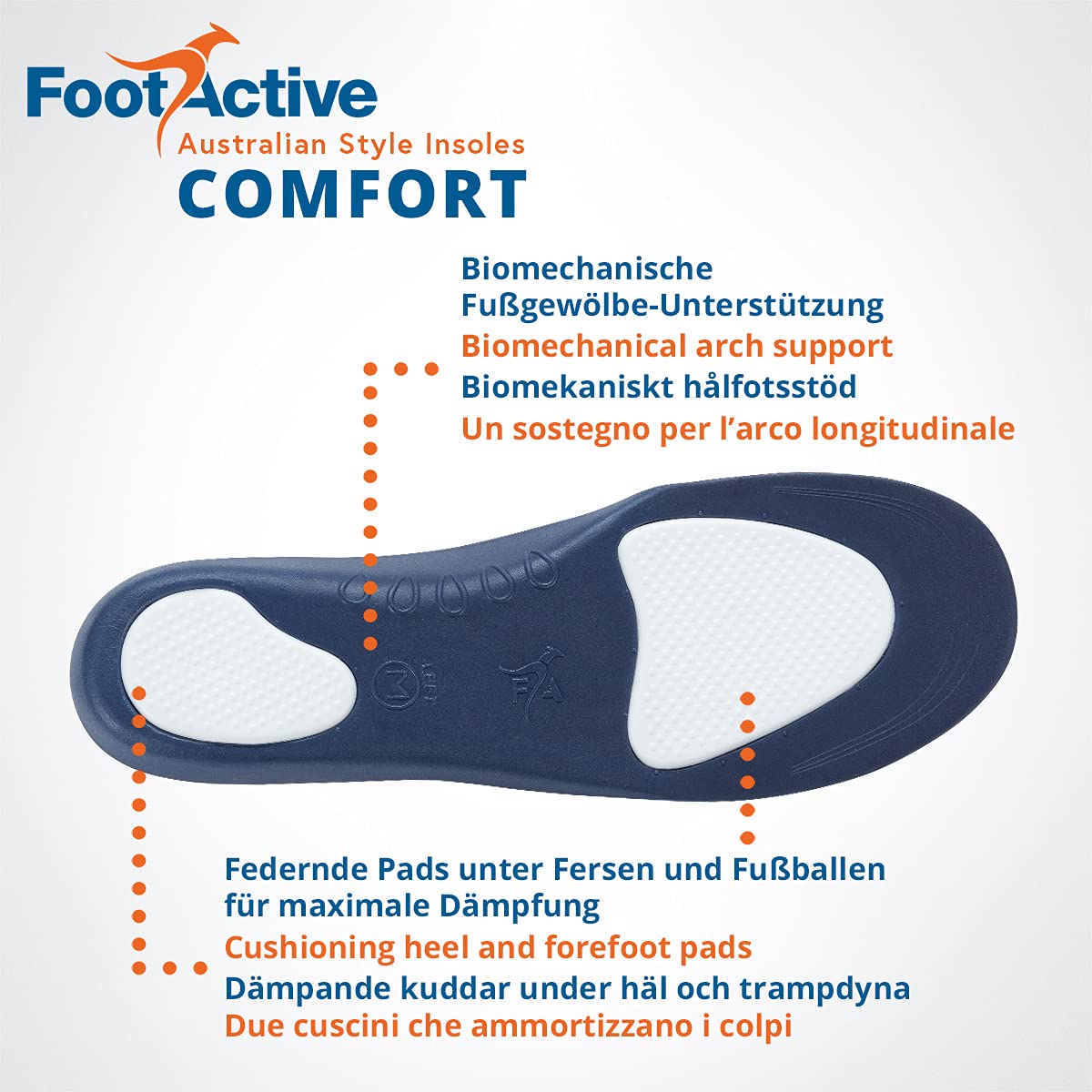 FootActive Solette ortopediche ortopediche di sostegno dell'arco plantare con il massimo comfort e assorbimento degli urti per sport, atletica, tempo libero, lavoro e gioco
