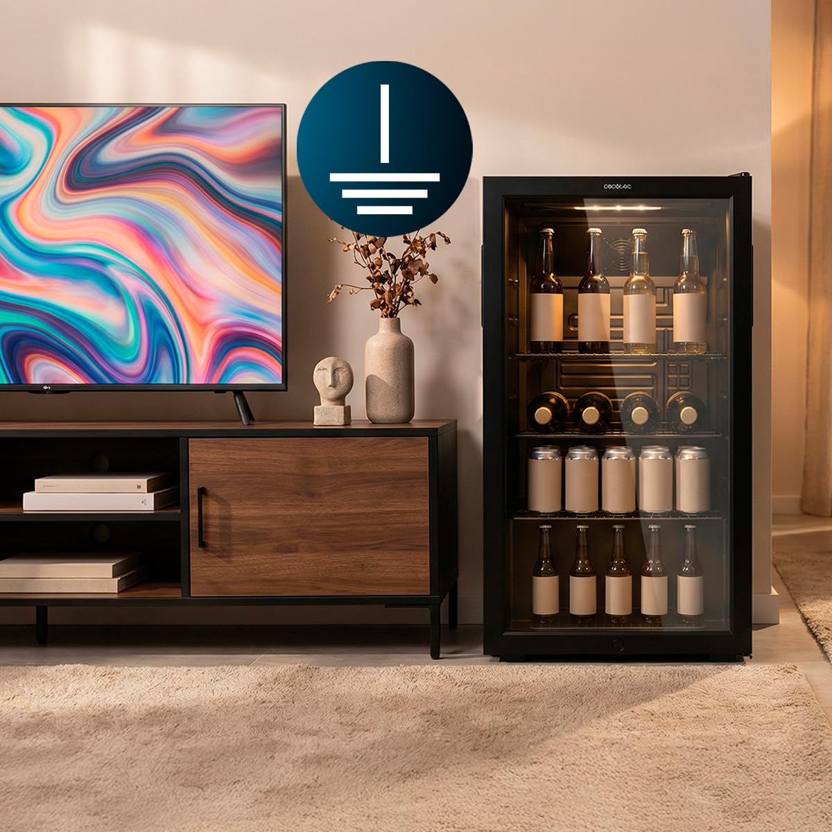 Cecotec Mini-Kühlschrank mit Glastür Bolero CoolMarket BC 52. Schwarz, 52 Liter Fassungsvermögen, 44,5 cm Breite, 50,3 cm Höhe, LED-Innenbeleuchtung, Temperatur 0 °C bis 10 °C