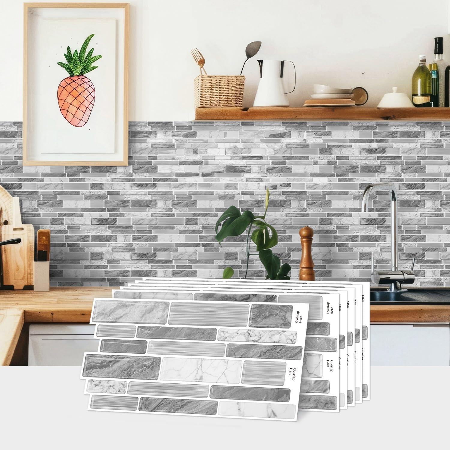 SOHOUU 3D Self-Adhesive Wall Sticker Waterproof PET PU Decor for Home Indoor(48PCS)