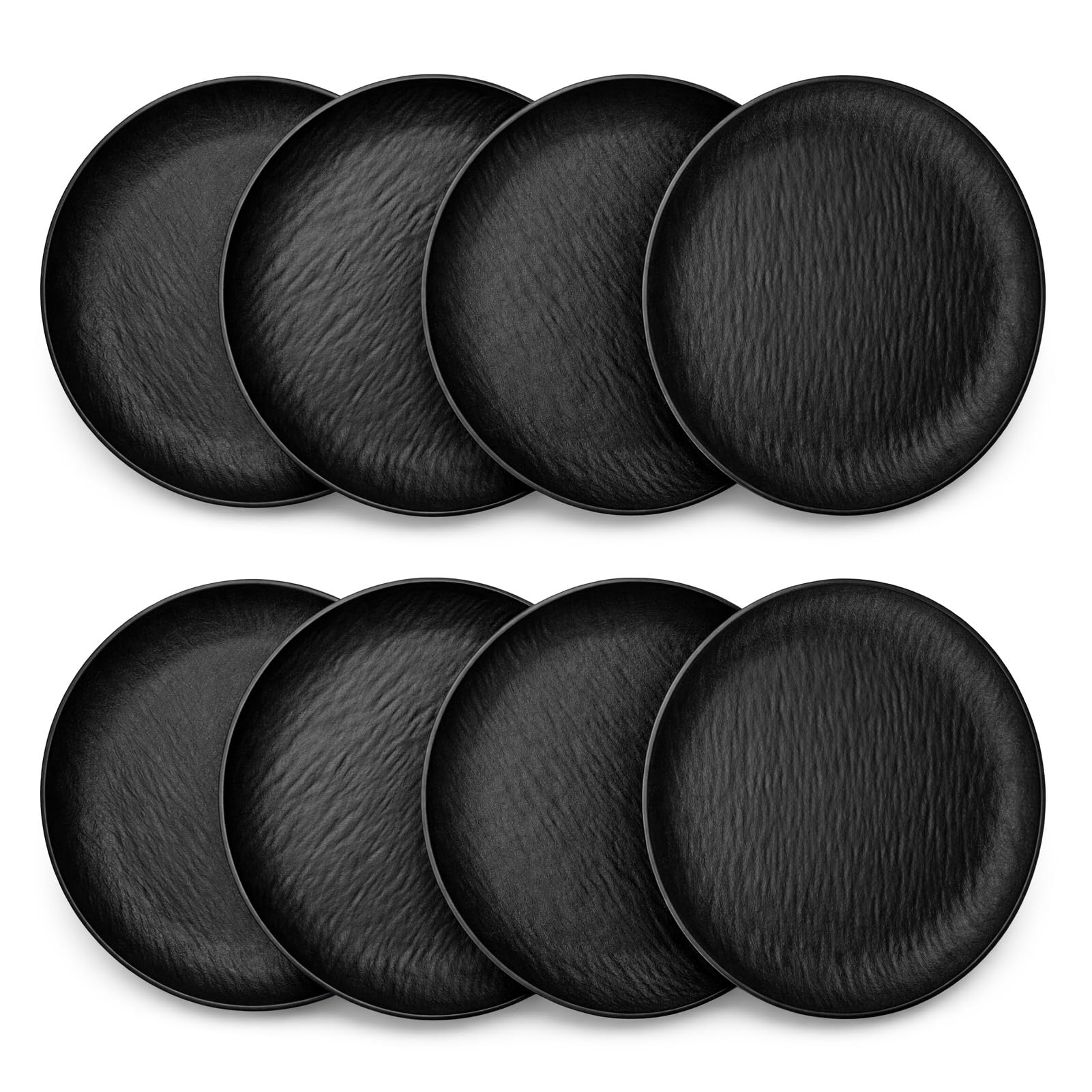 8pcs Dinner Plate – Light Luxury Stone Pattern Bone Plates, Lightweight Unbreakable Plastic Dinnerware Set fCold Food Dishes with Heat-Resistant Design. Perfect Cake Serving and Snack Tray (Black)