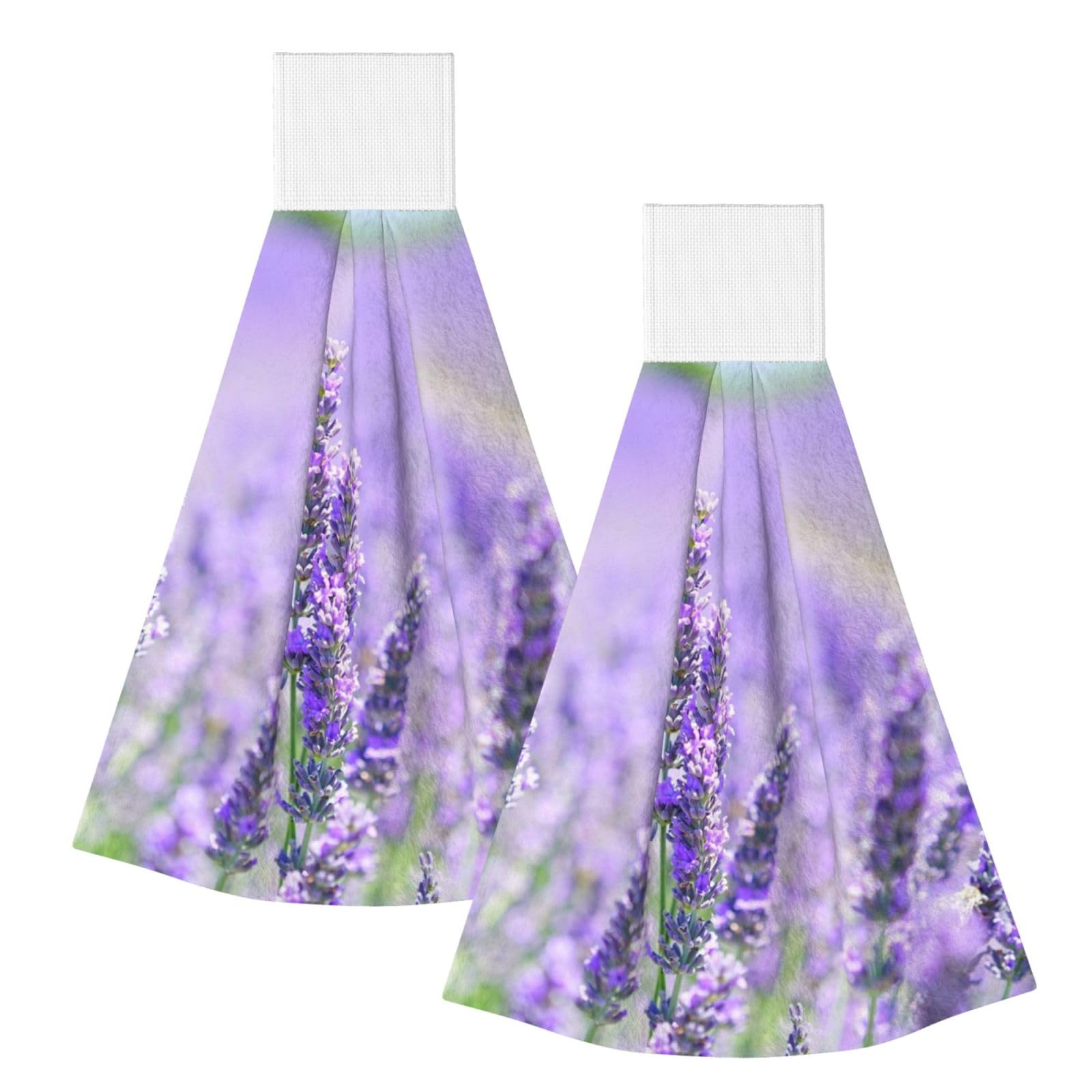 DOPKLNA Purple Lavender, 2 Pcs Hanging Coral Fiber Hand Towels for Bathroom, Absorbent Kitchen Towels