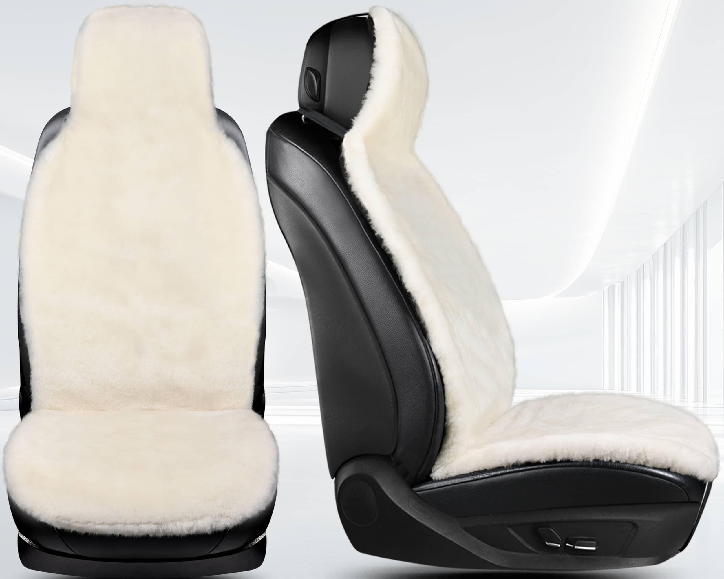 BREMER SITZBEZÜGE Universal Lammfell Sitzauflage Autositz, Echtfell Sitzbezug für Auto, Atmungsaktiver Autositzschoner in Beige, Universal passend für Wohnmobil PKW SUV Van Fahrer oder Beifahrer