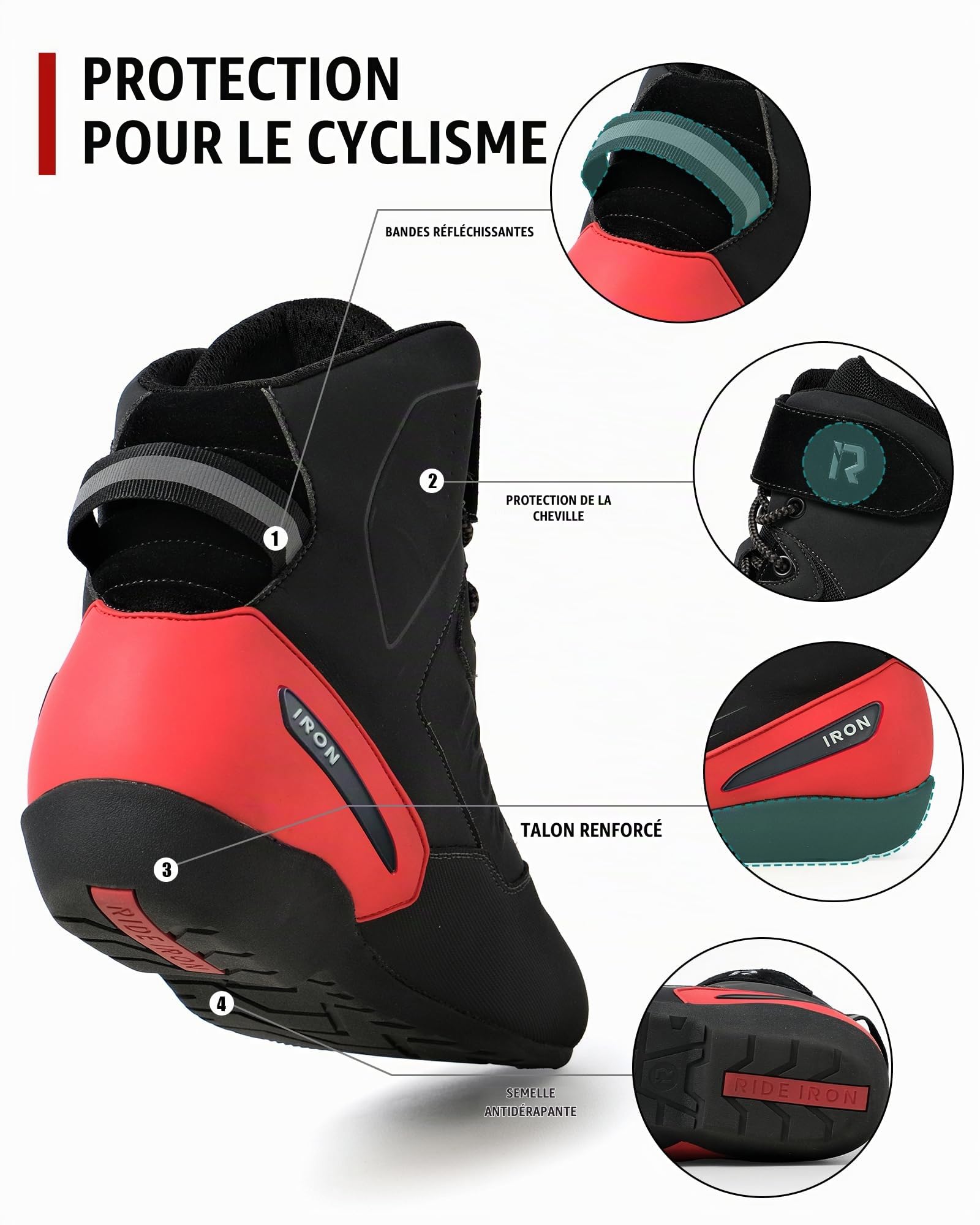 RIDEIRON Bottes Moto Hommes Chaussueres Motard Normes CE | Renforcées, Support de Cheville, Semelle Antidérapante
