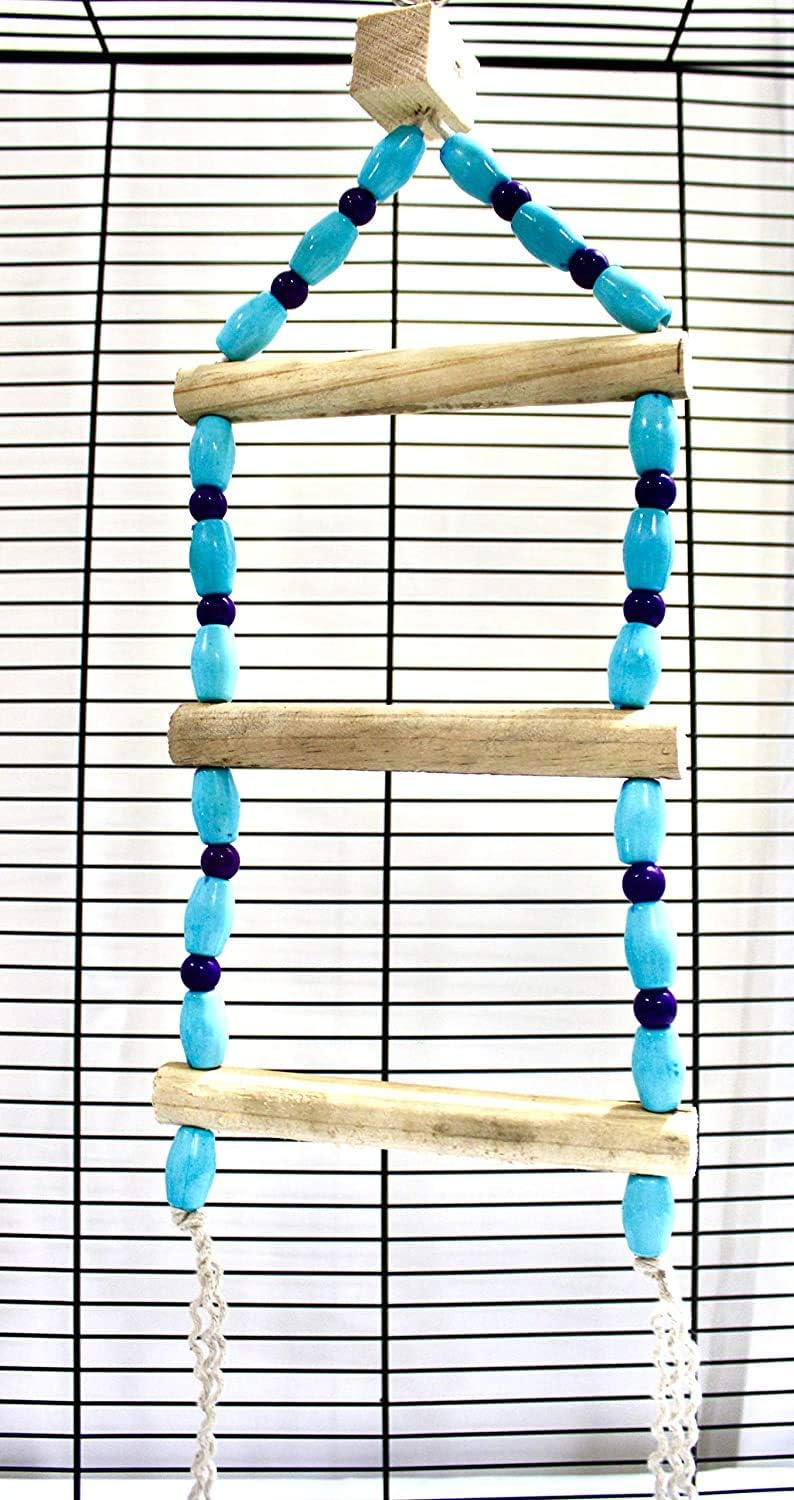 ONELINK MALL Bird Toys/Natural Wooden with Colourful Beads/Ladder Model with Swing Toys/Size: L-15 Cm,W-2 Cm,H-50 Cm(Color May Vary) 1