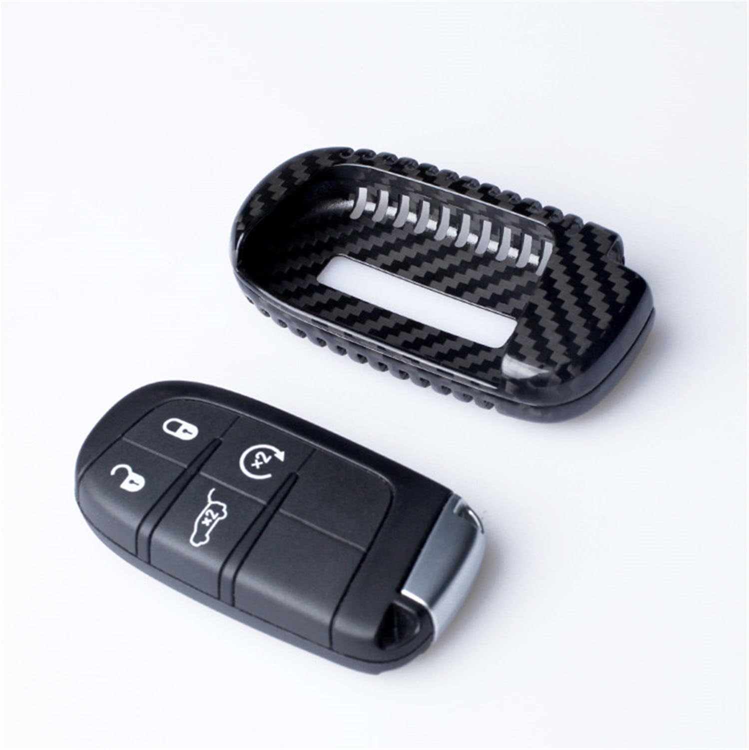 Genuine Carbon Fiber Key Fob Cover for Dodge Challenger Charger Durango Journey RAM / for Chrysler 200 300 300C / for Fiat 500 500L 500X Smart Car Remote Key Fob Case for Men Women - Black