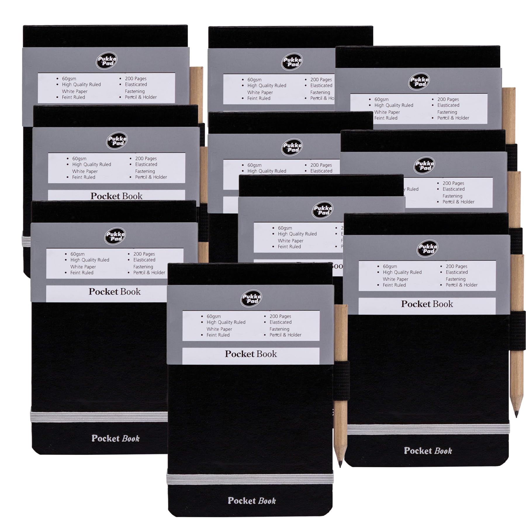 DLM Direct Pukka Pad Pocket Notebook, A7 Notepad with Pencil and Elasticated Strap