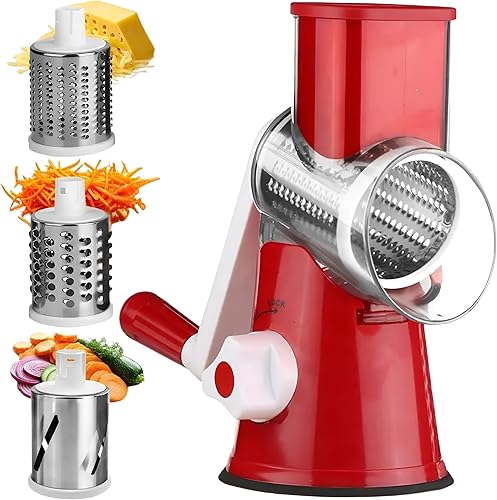 Rallador de queso para triturar queso  Rallador de queso con manivela de mano con 3 cuchillas intercambiables  Rallador de alimentos para frutas, disponible en Yaxa Colombia