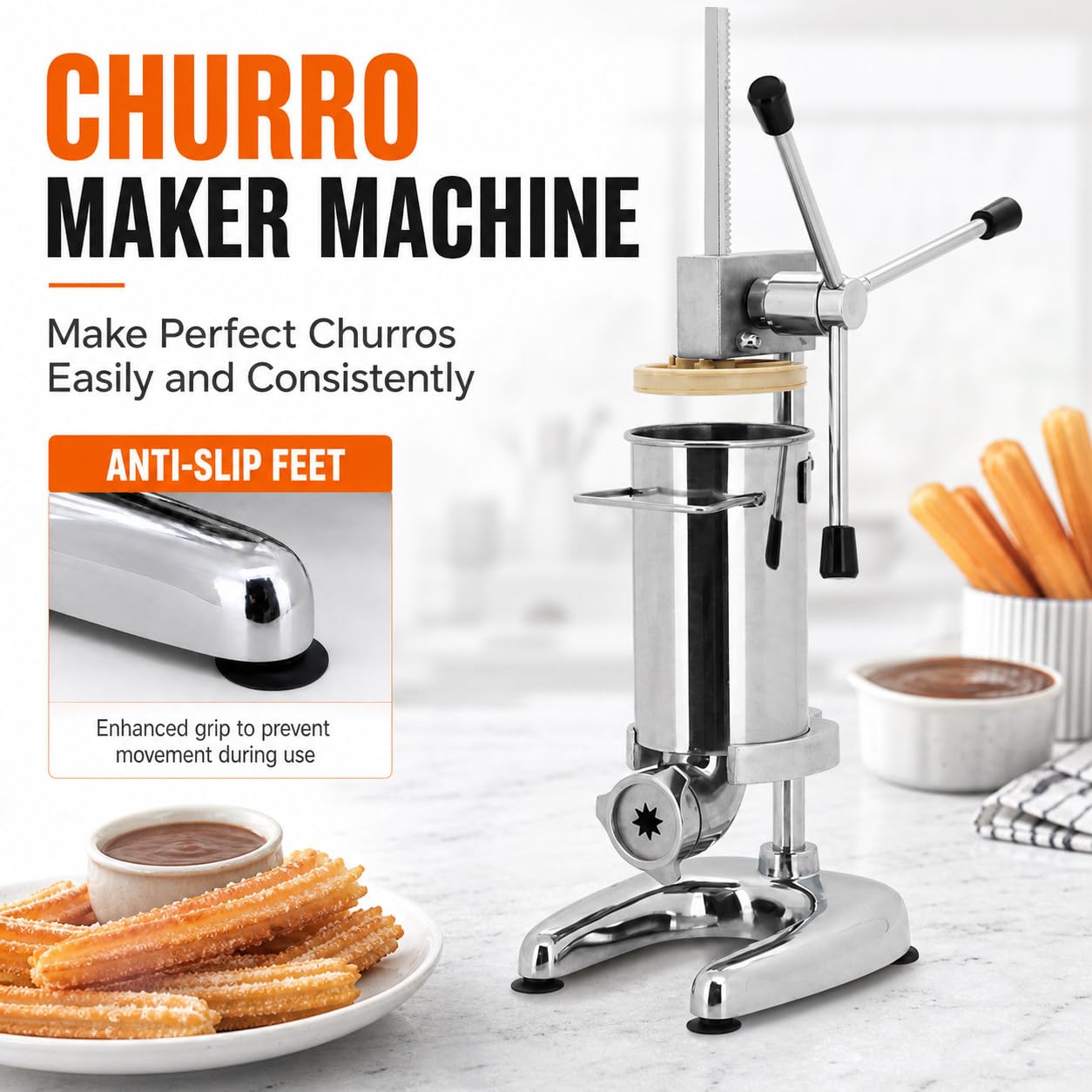 Machine à Churrera Espagnole Verticale en Acier Inoxydable, Machine De Remplissage Manuelle Acier Inoxydable, Base Stable, Large Et AntidéRapante 3L