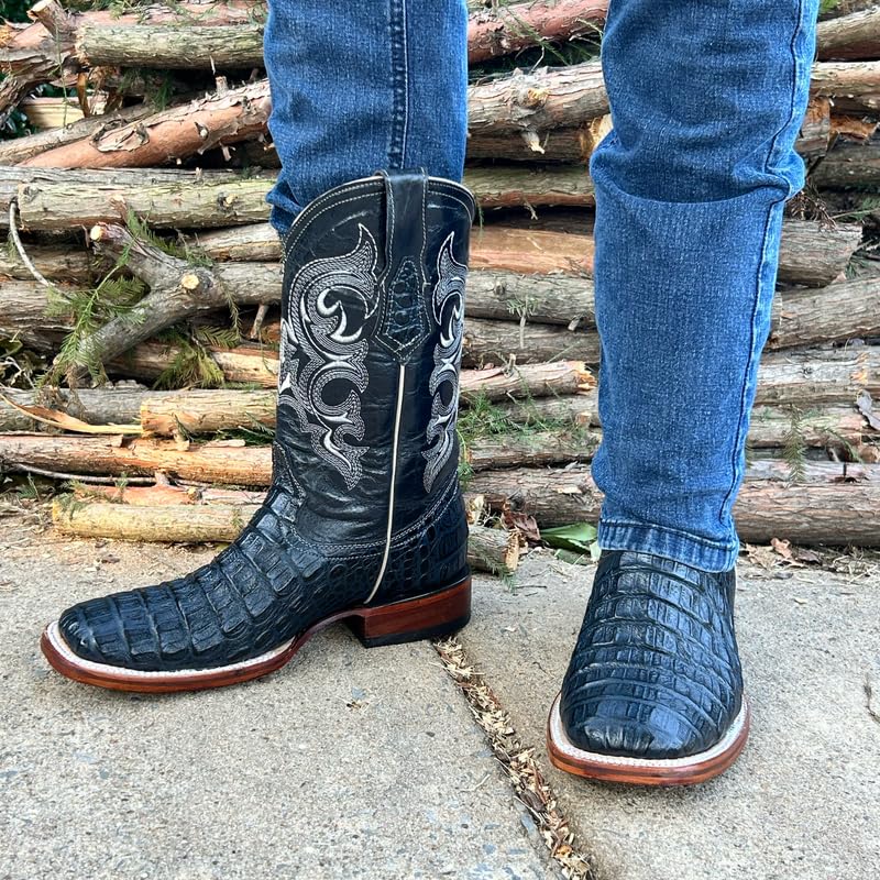 Image of Men's Alex Exotic Caiman Python Western Cowboy Boots Square Toe Pull On Tall Shaft bota de vaquero para hombre