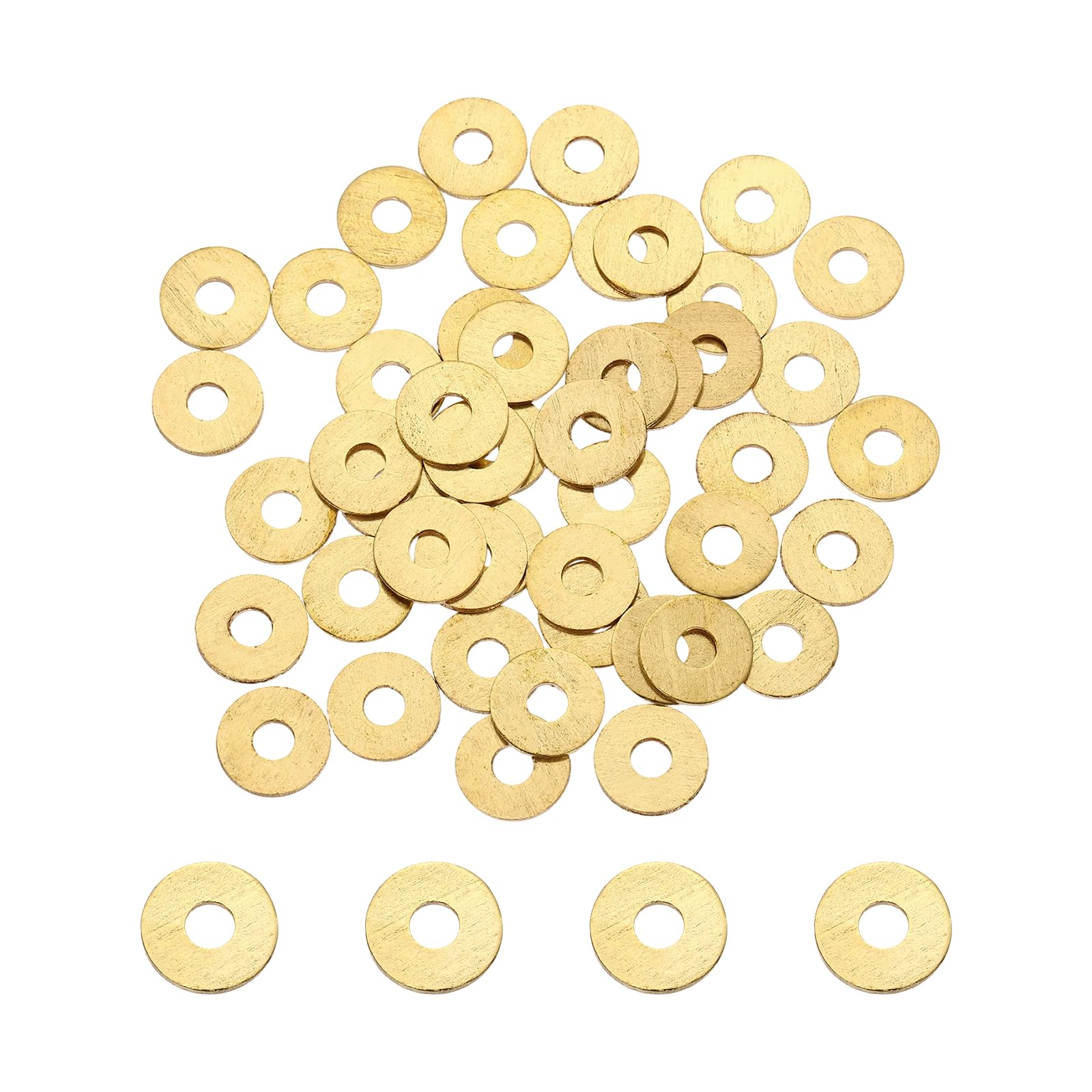 PATIKIL M4 Flat Washers, 56PCS 12mm OD 1mm Thick Brass Ring Thin Flat Spacers Metal Sealing Gasket Ring for Screw Bolt Faucets Hose