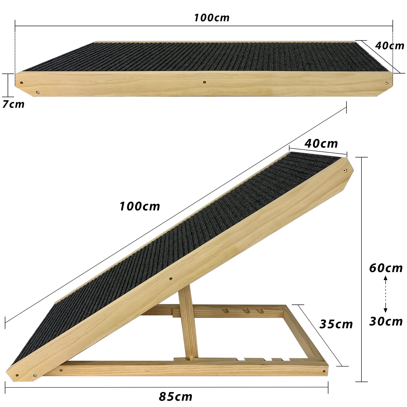 Froadp Scaletta per Cani di Piccola Taglia Rampa per Cani in Legno di Pino con Tappeto Antiscivolo Scale Pieghevoli per Gatti Regolabile in Altezza Animali Domestici Scala per Letto o Divano