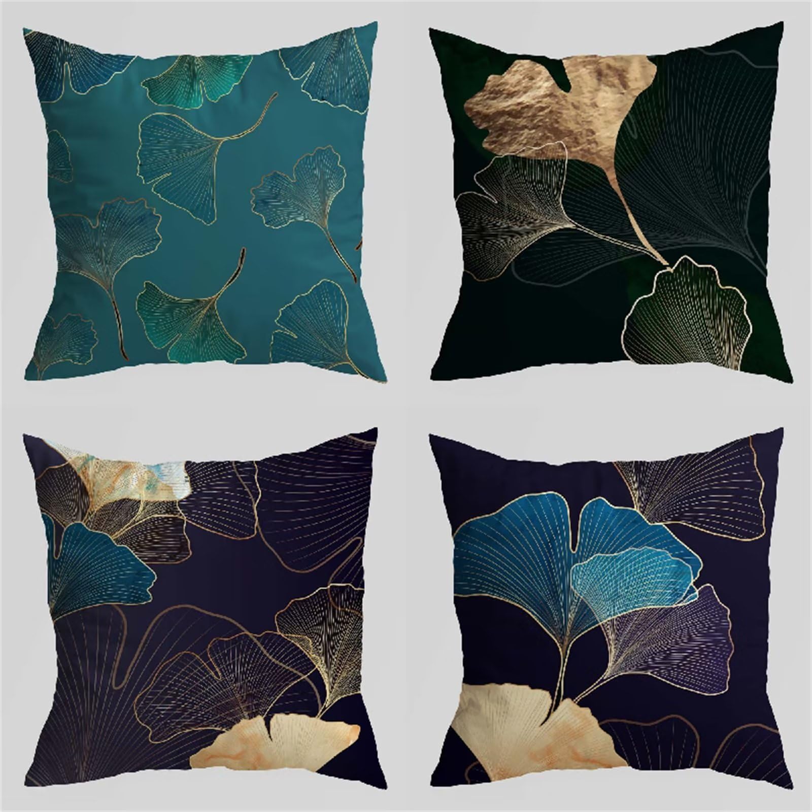 Tifnuer Ginkgo Throw Pillow Covers, Set of 4 16x16Inch, Waterproof Soft Square Cushion Covers, Black Cushion Covers, for Modern Farmhouse Home Sofa Living Room Couch Bed Decor Pillowcase F-4442