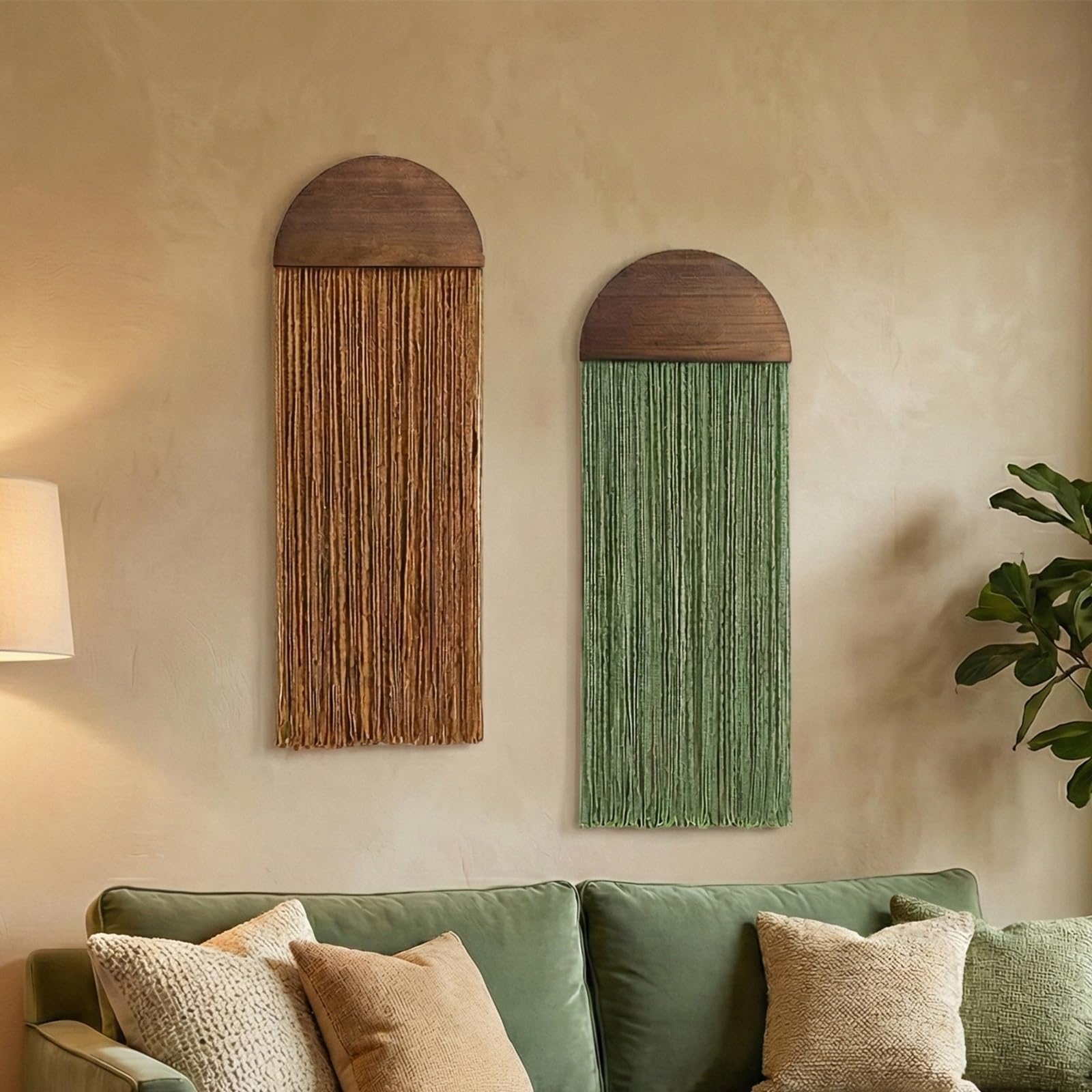 2 Pcs Macrame Wall Hanging Boho Wall Decor - 11.81" W x 35" L for Handmade Woven Tapestry Art with Wood Tassels, Bohemian Yarn Decoration for Bedroom Above Bed Headboard Living Room