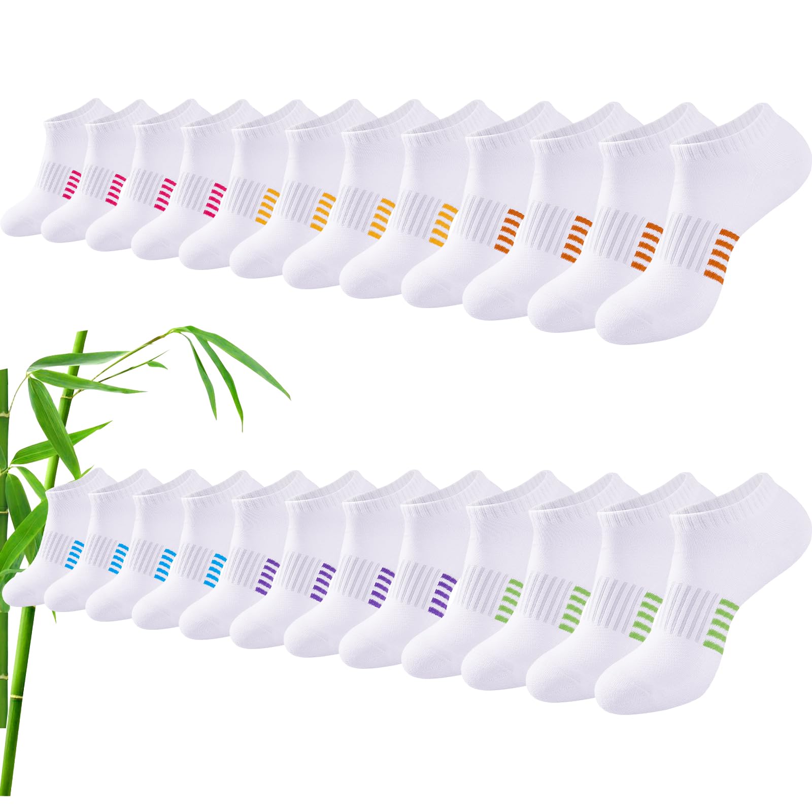 Effeet Bambus Sneaker Socken Damen 6/12 Paar, Atmungsaktive Gepolsterte Sportsocken Laufsocken, Anti Schweiß Kurze Socken Damen 39-42 35-38 Bunt, Geschenke für Frauen Sommer