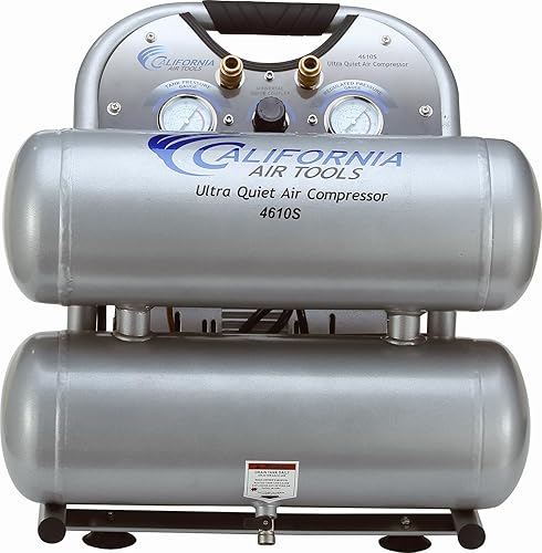 Miniatura 2 de California Air Tools 4610SH - Compresor de aire de doble tanque de acero ultra silencioso y sin aceite, 1.0 Hp, 4.6 galones con manguera de aire