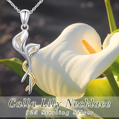 Calla Lily Necklace Sterling Silver Lily Flower Pendant Tulip Lotus Jewelry for Women Mother's Day Gift