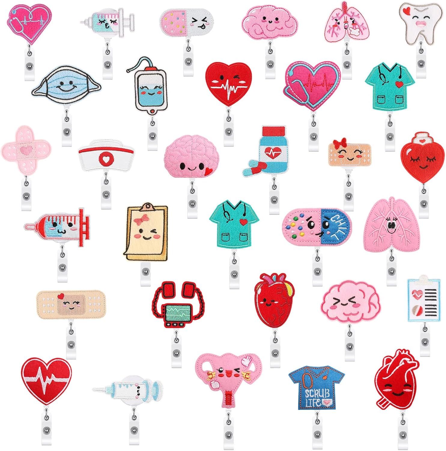 32 Pcs Nurse Badge Reel Retractable Felt Funny Nursing Badge Holder Medical Name ID Clips for Nurse Student National Nurses Week Holiday Office Gift (Buckle Clip)