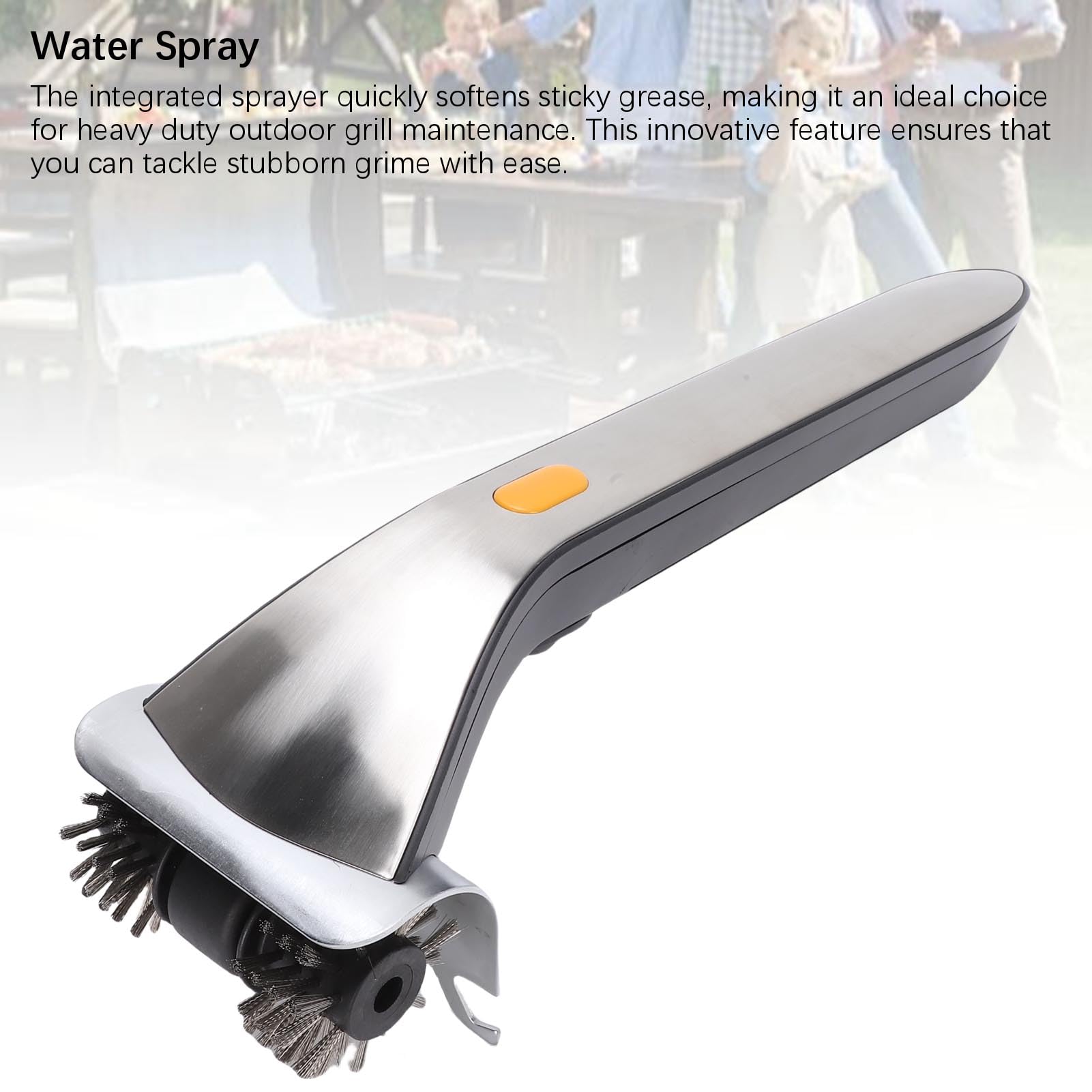 Fabater Pulitore per Griglia Elettrica con Doppie Spazzole, Spruzzo D'acqua, Spazzola per Griglia Elettrica Ricaricabile in Acciaio Inossidabile per Barbecue, All'aperto
