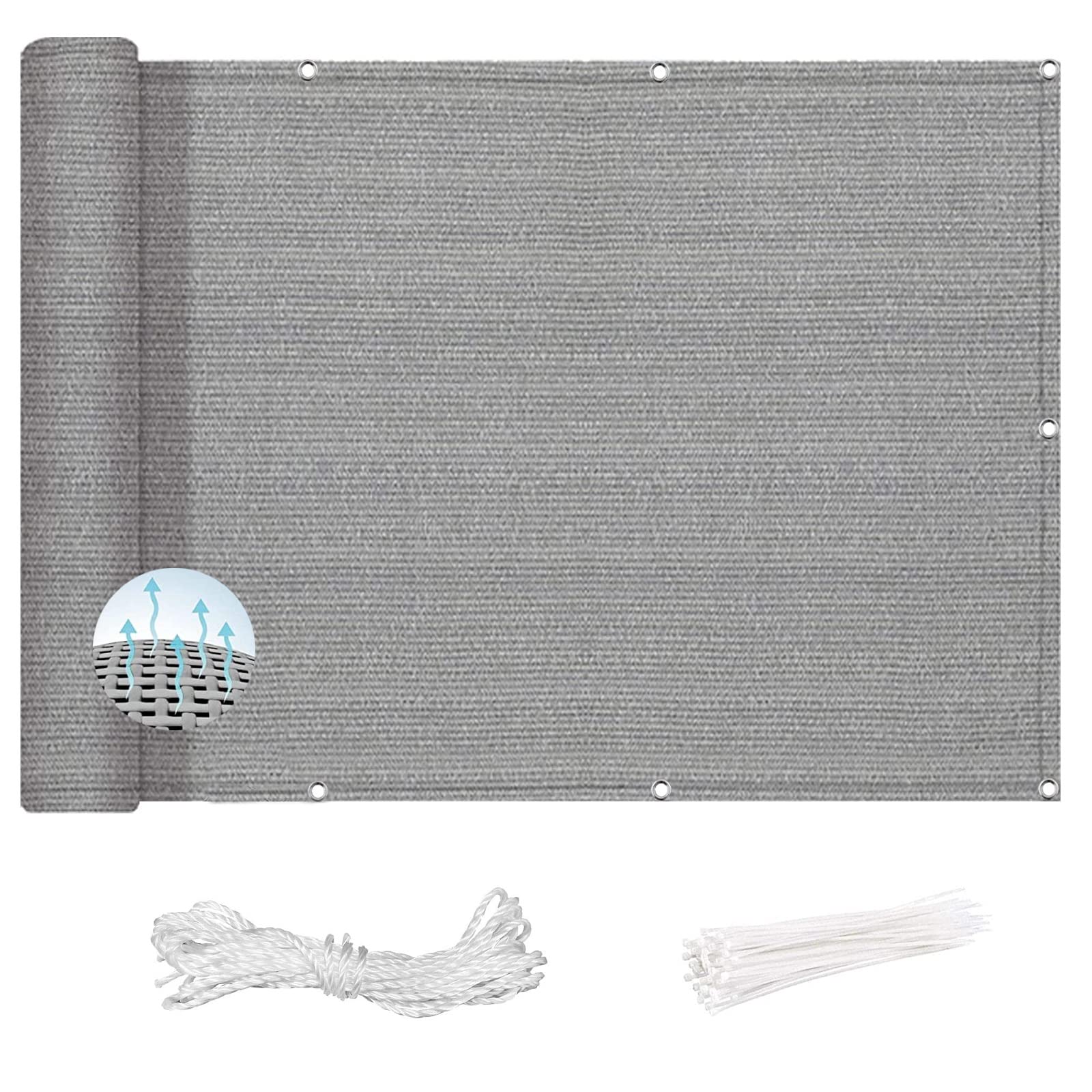 YUANZHI Balcony Privacy Protective Screens 80 x 450 cm(31 x 177inch) UV Sun Wind Protection HDPE Protective Fence Screen with Rope and Eyelets for Patio, Fence, Backyard, Grey