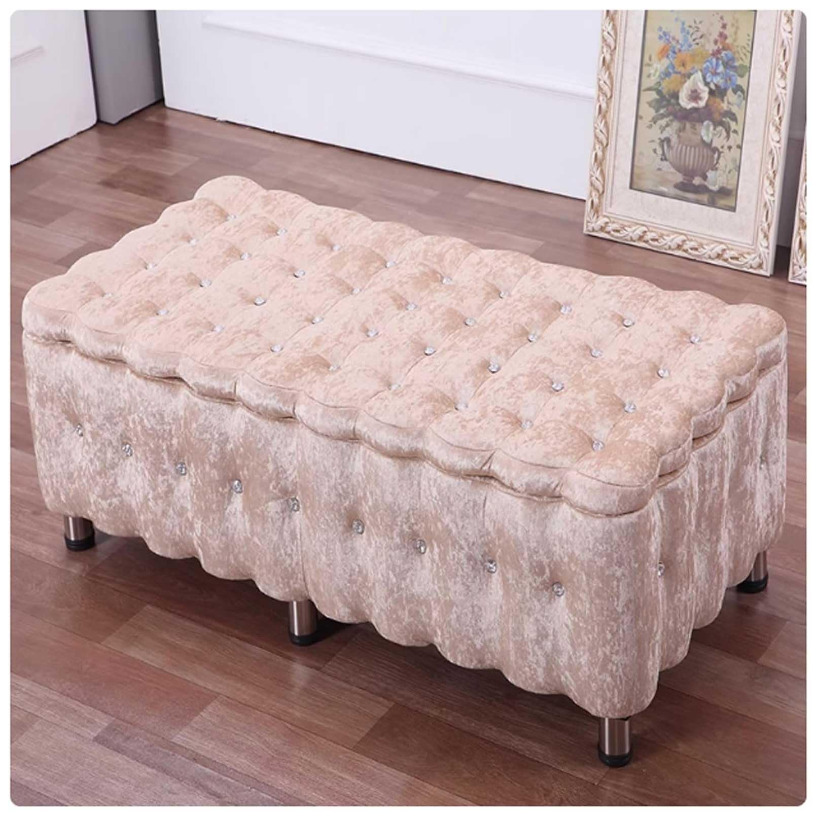 MSHGSKU Storage Bench Ottoman Upholstered Footrest with Metal Legs Large Capacity Shoe Rack & Bed End Pouf 80x40x40cm (31x16x16inch) for Bedroom or Living Room