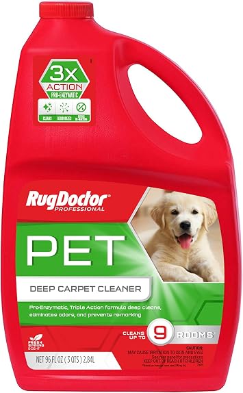 Rug Doctor Pet Carpet Cleaner, 96 oz., Pro-Enzymatic Formula with 3X Action - Cleans, Deodorizes, Deters Remarking, Concentrated Solution, Professional Grade for Pet Stains & Odors