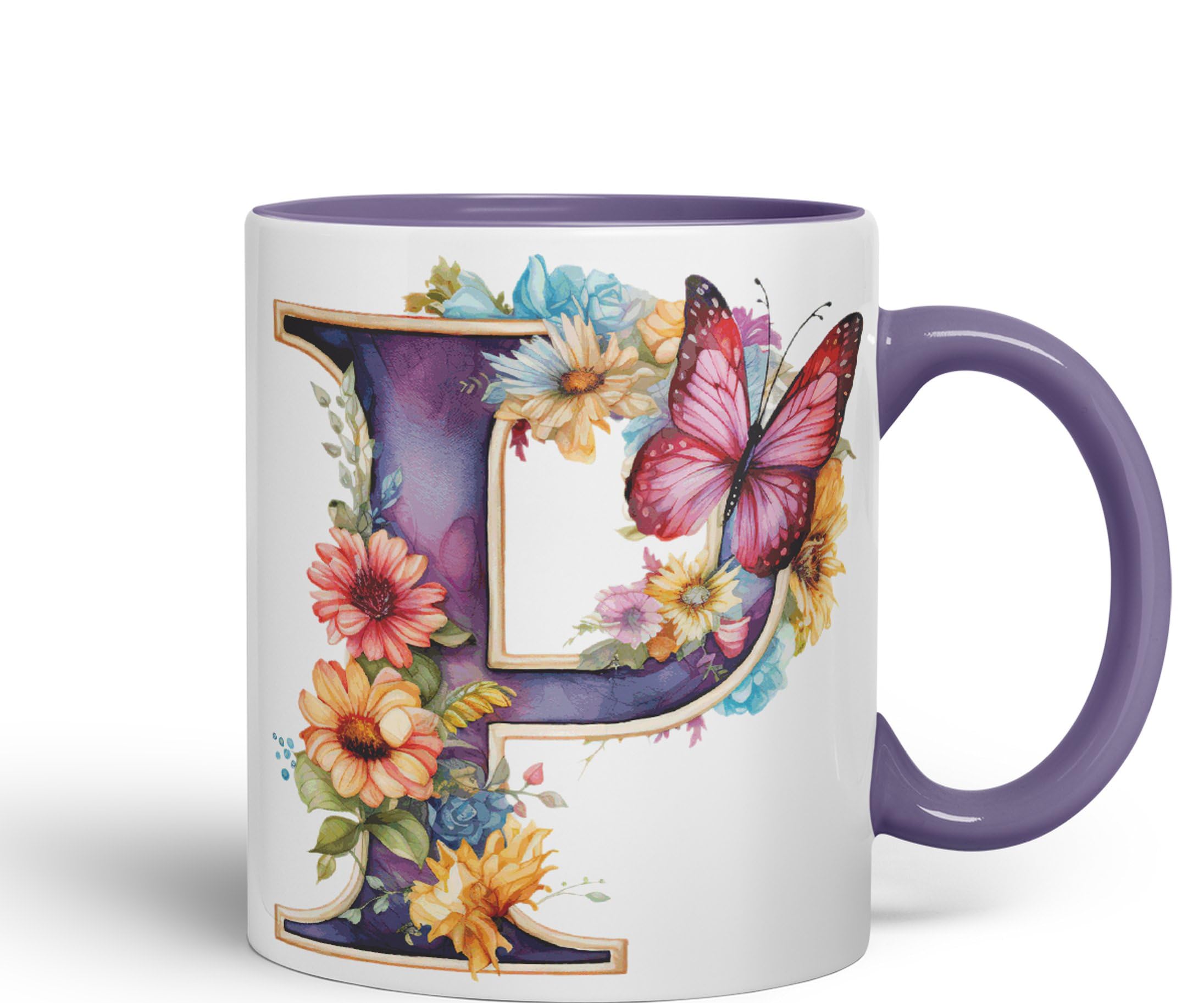 Vixar Tazza con lettera R, fiori e farfalle, con monogramma dell