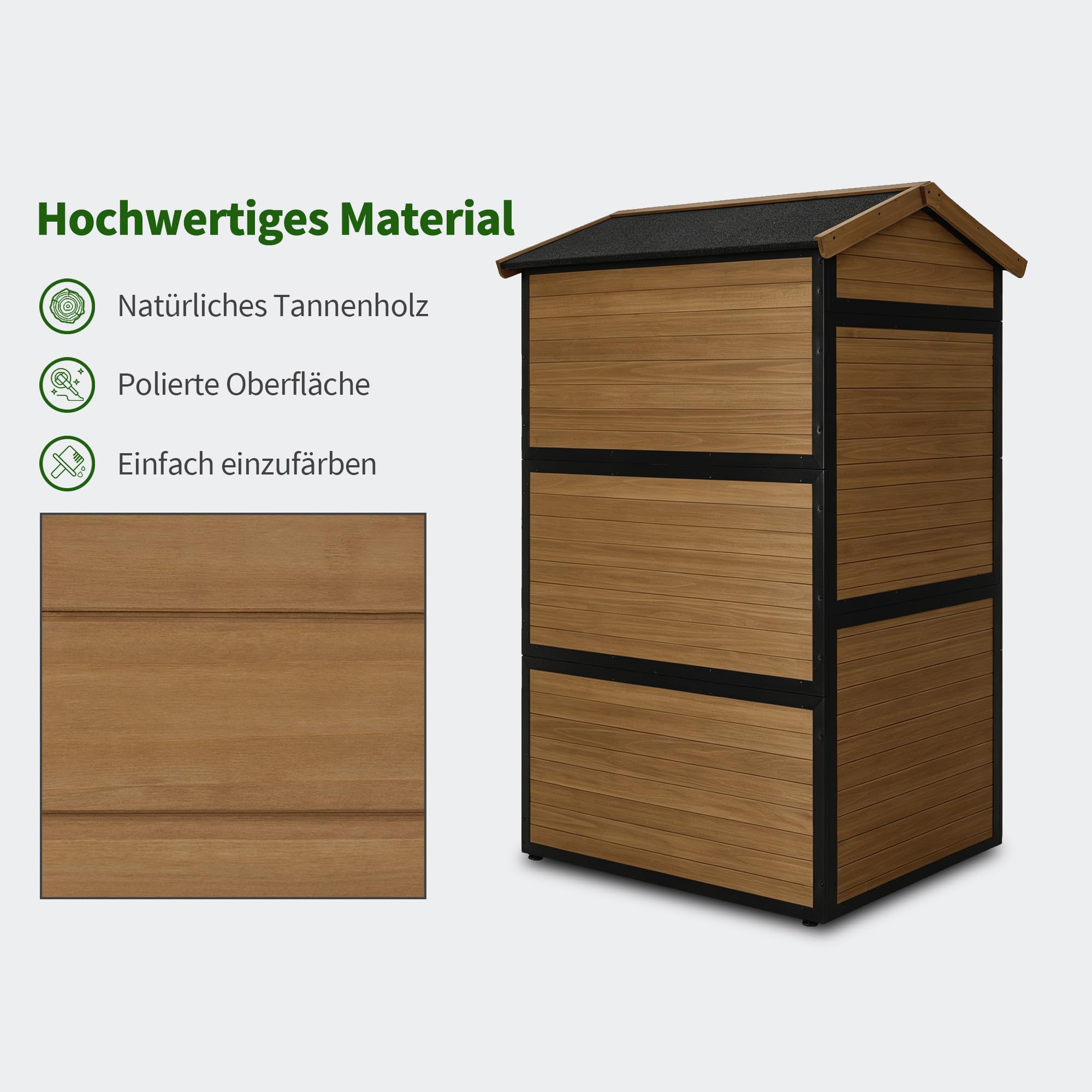 MCombo Gartenschrank Holz Metallgestell, Natur, 2750 | 3 Ablagen, Wetterfest, Wasserdicht, Für Außenbereich, Garten & Terrasse