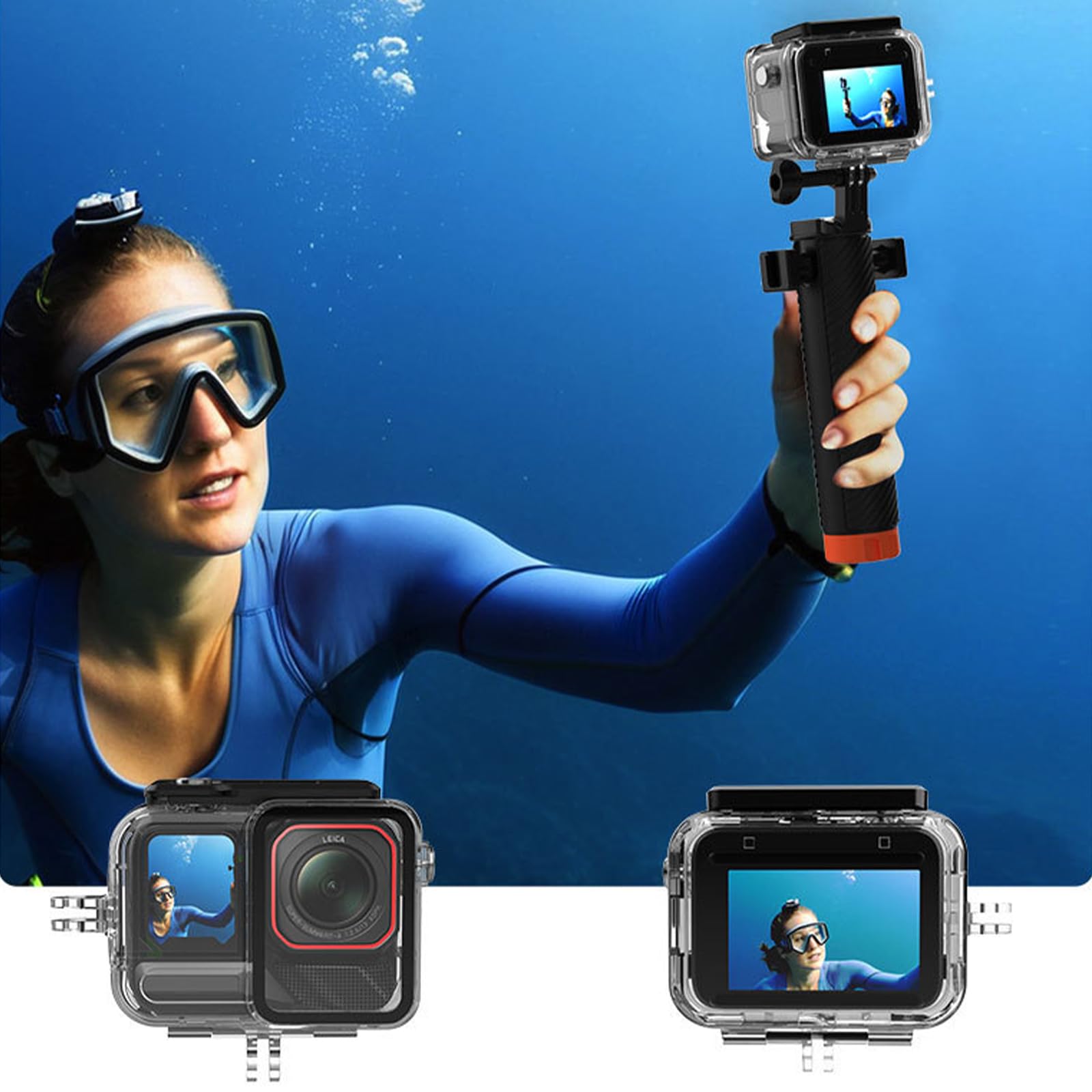 Boîtier étanche pour Insta360 Ace Pro 2, 45M Boîtier de plongée Non Amovible Microphone Housse sous-Marin Boîtier Horizontal-Vertical Boîtier de Protection Accessoires pour Insta360 Ace Pro 2