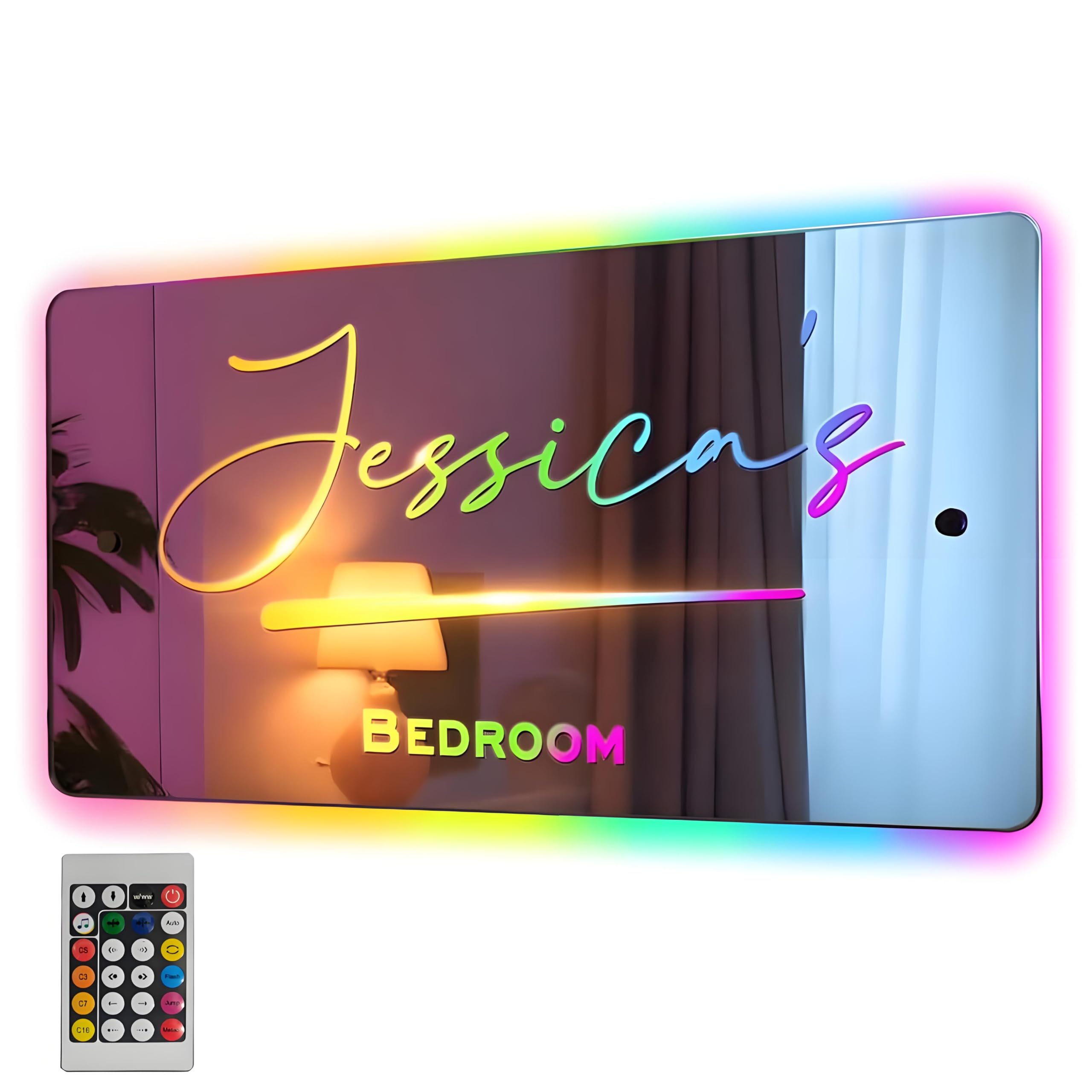 Personalised Name Mirror Led Color Changing Light Up Mirror Wall Mounted Name Neon Signs for Women Girls Valentine Living Room Bar Barber Shop Decor