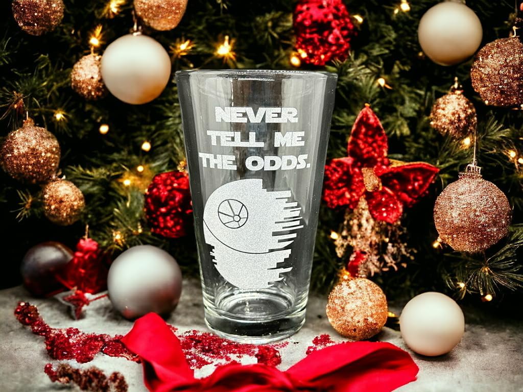 Etched Star SW Pint Glass Set of 4: Pew Pew, Never Tell Me, Dangerous To Go Solo, Rebel, Star Space Noises Sci-Fi Wars Gift Set of Four Drinking Beer Glasses Christmas