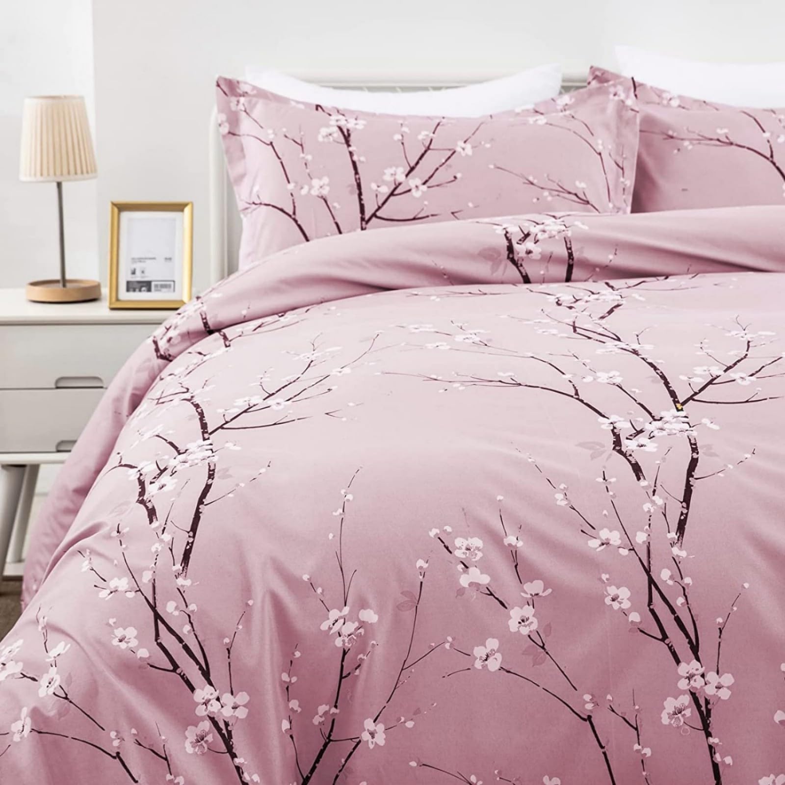 Housse De Couette 140x200 + Taie 65x65 Fleurie Blanc Rose - Parure Microfibre Douce Floral Ado Fille Avec Fermeture Éclair
