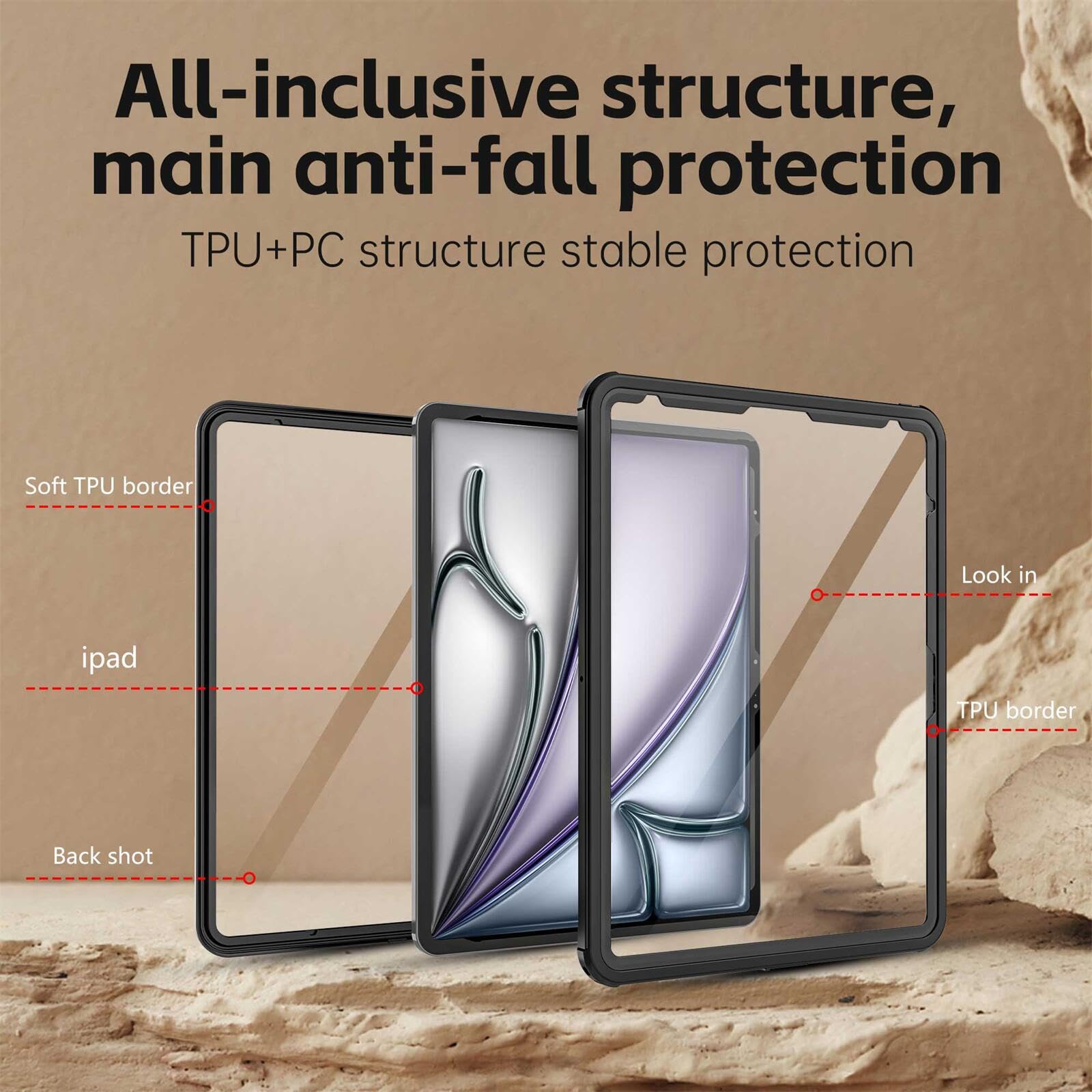 Miimall Waterproof Case For IPad Air 13 Inch M2 2024 - IP68 Full Body Protection With Built-in Screen Protector
