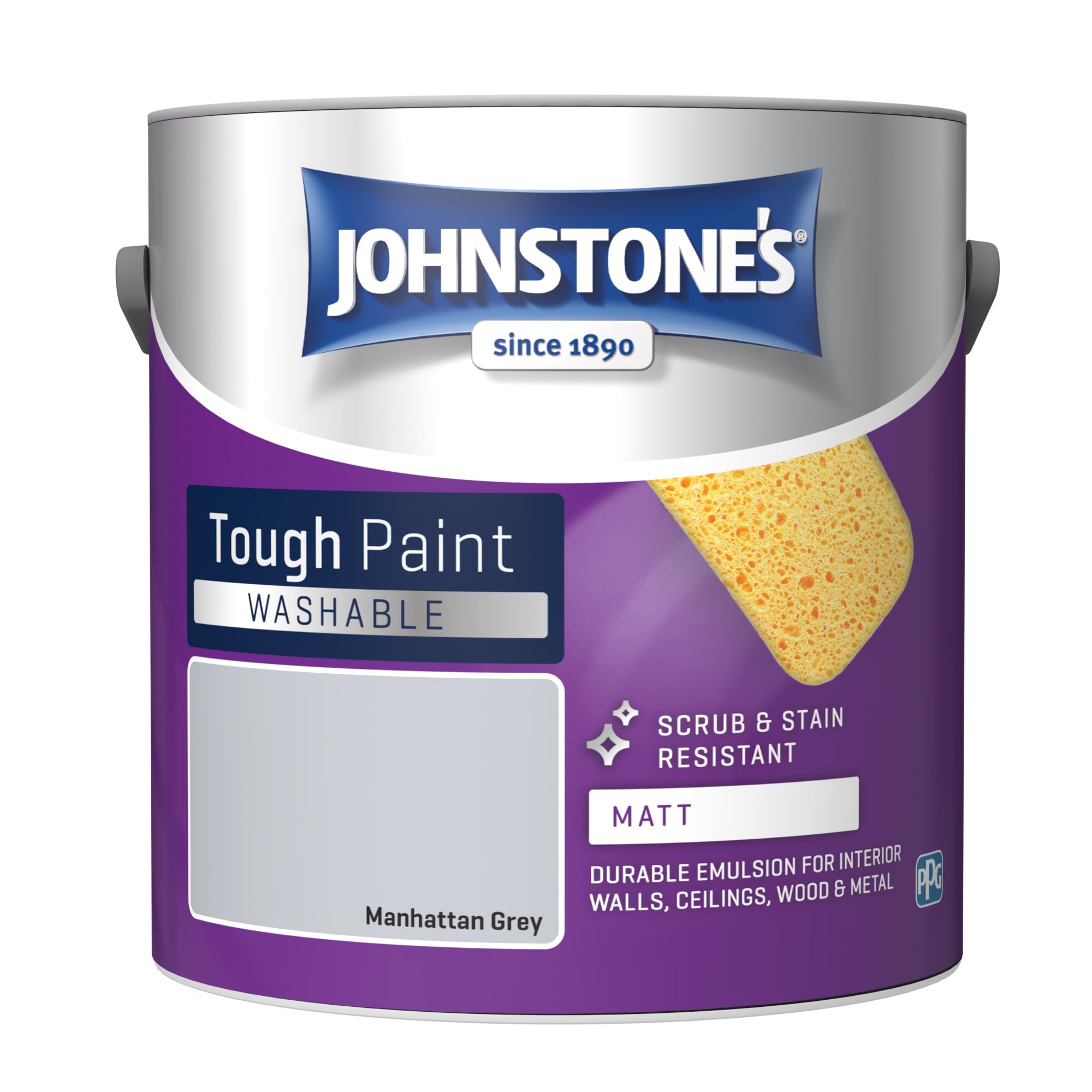 Johnstone's - Washable Paint - Manhattan Grey - Matt Finish - Emulsion Paint - Highly Durable - Stain Resistant - Non Toxic & Low Odour - 12m2 Coverage per Litre - 2.5L