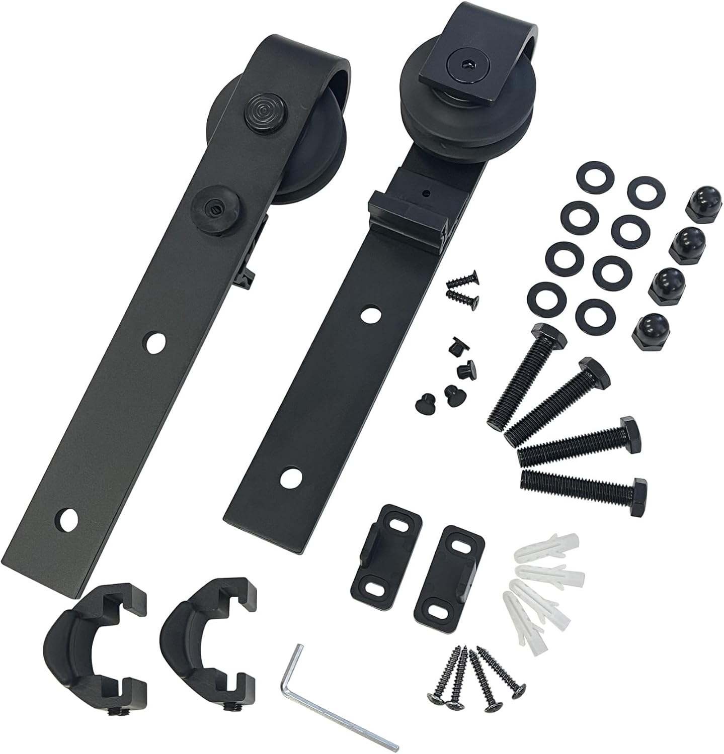 Homacer Black Rustic Extra Roller Set, Includes Two Rollers with Nuts, Bolts, and Washers, Two Door Stoppers, Two Anti-Jump Pads, and One Floor Guide (Classic Design)