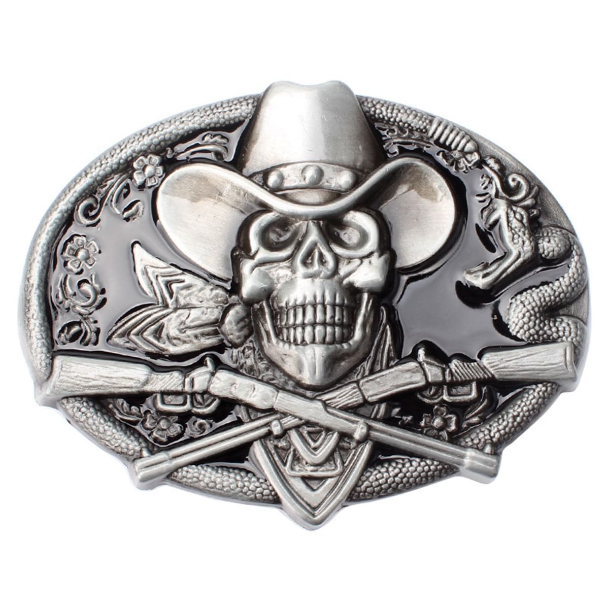 Boucle De Ceinture Artisanale Vintage - Motif Croix - Style Cowboy/Biker - Cuir Et Métal
